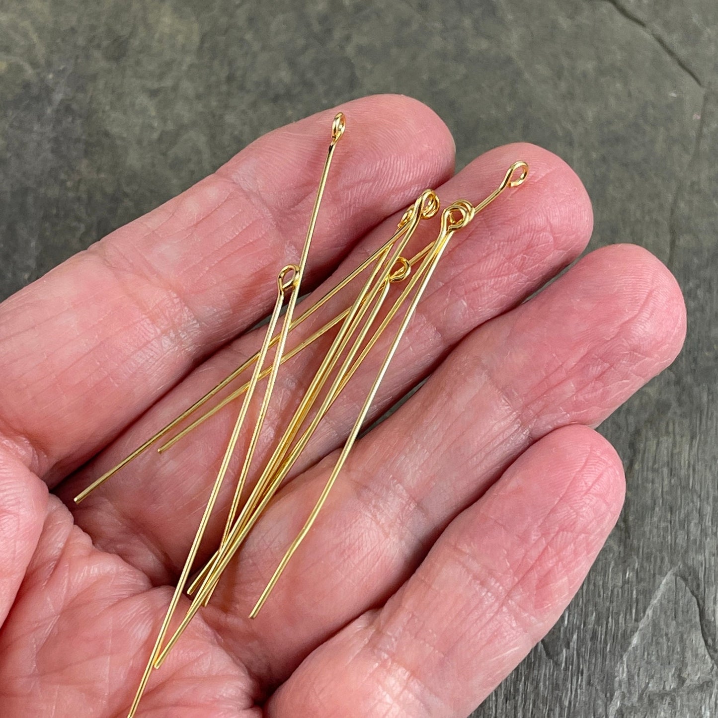 Gold Eye Pins, 2" Eye Pins for Jewelry Making, 21 Gauge Gold Plated Brass Eye Pins (5448) * Qty. 50