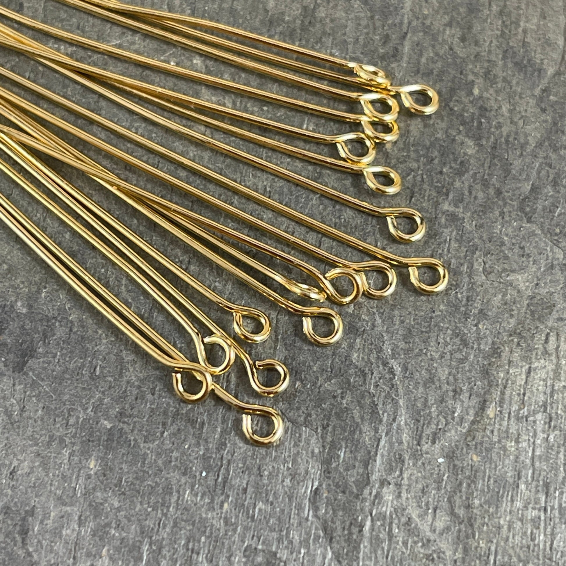 Gold Eye Pins, 2" Eye Pins for Jewelry Making, 21 Gauge Gold Plated Brass Eye Pins (5448) * Qty. 50