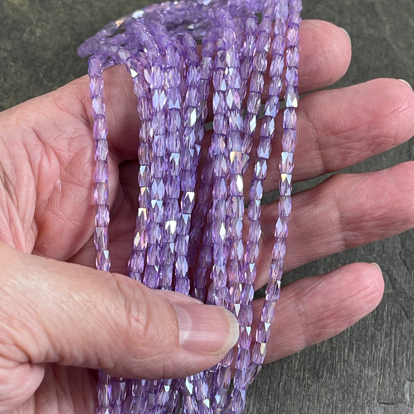 5mm Faceted Tube Beads, Lilac Luster, Light Purple AB Glass Beads, 5x3mm Tube Beads (FGT-Lab1) * 18" Strand