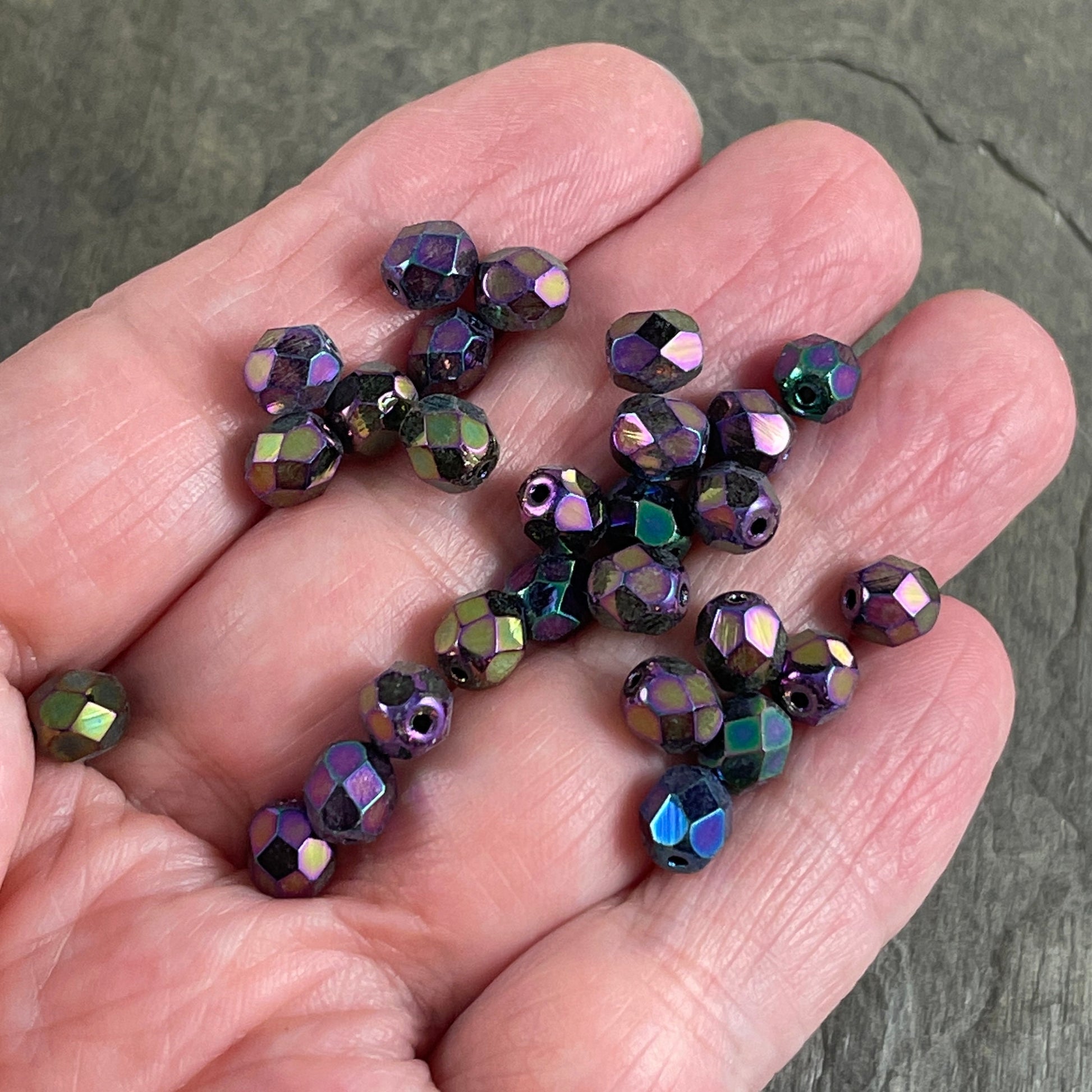 Multi-colored Purple Iris 6mm Beads, Metallic Czech Glass Beads, Faceted Round Beads (FP6-21495) * Qty. 50