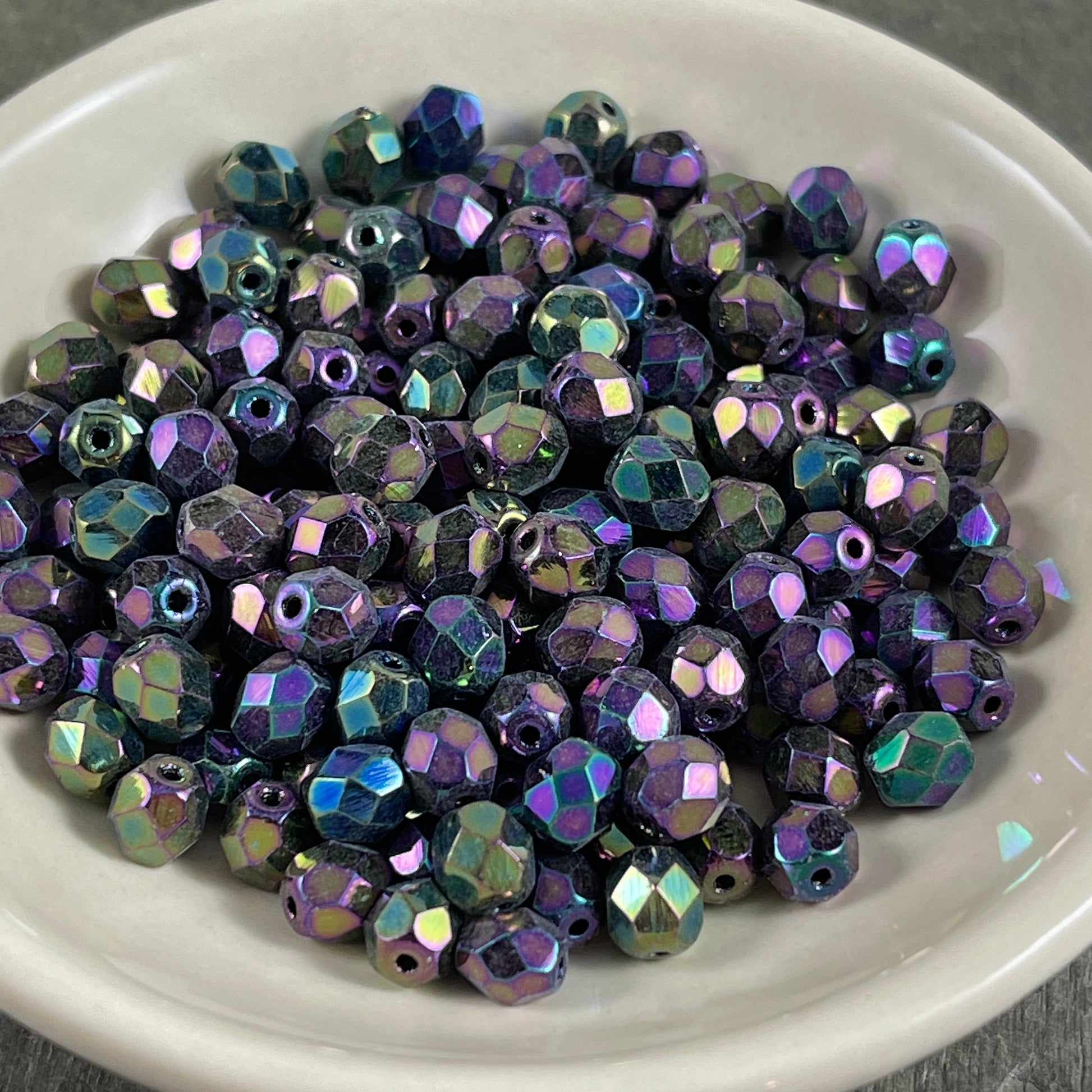 Multi-colored Purple Iris 6mm Beads, Metallic Czech Glass Beads, Faceted Round Beads (FP6-21495) * Qty. 50