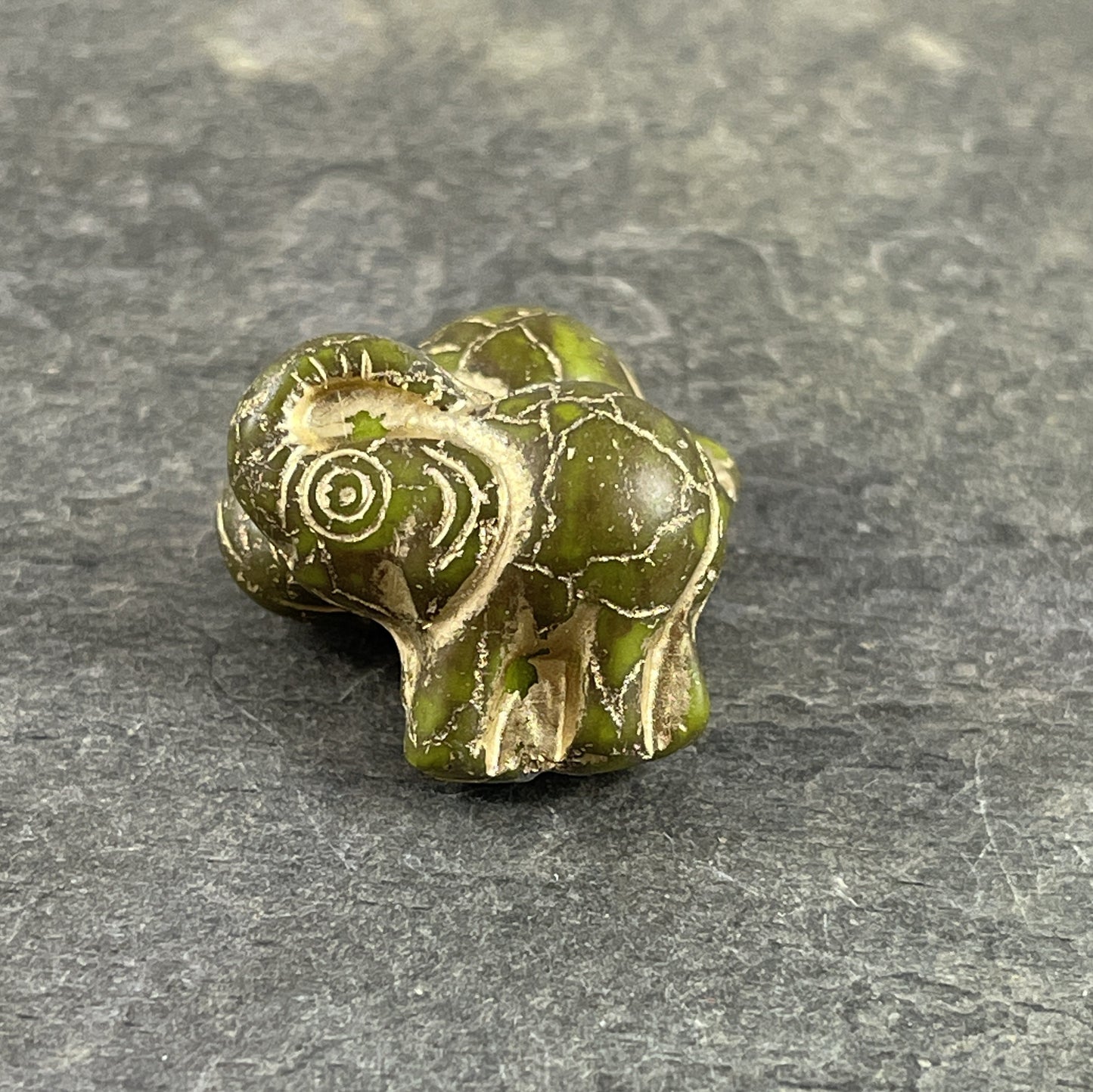 Czech Beads - 20x23mm Elephant Bead, Matte Olive Green with Gold Wash (Pack4) * Qty. 2