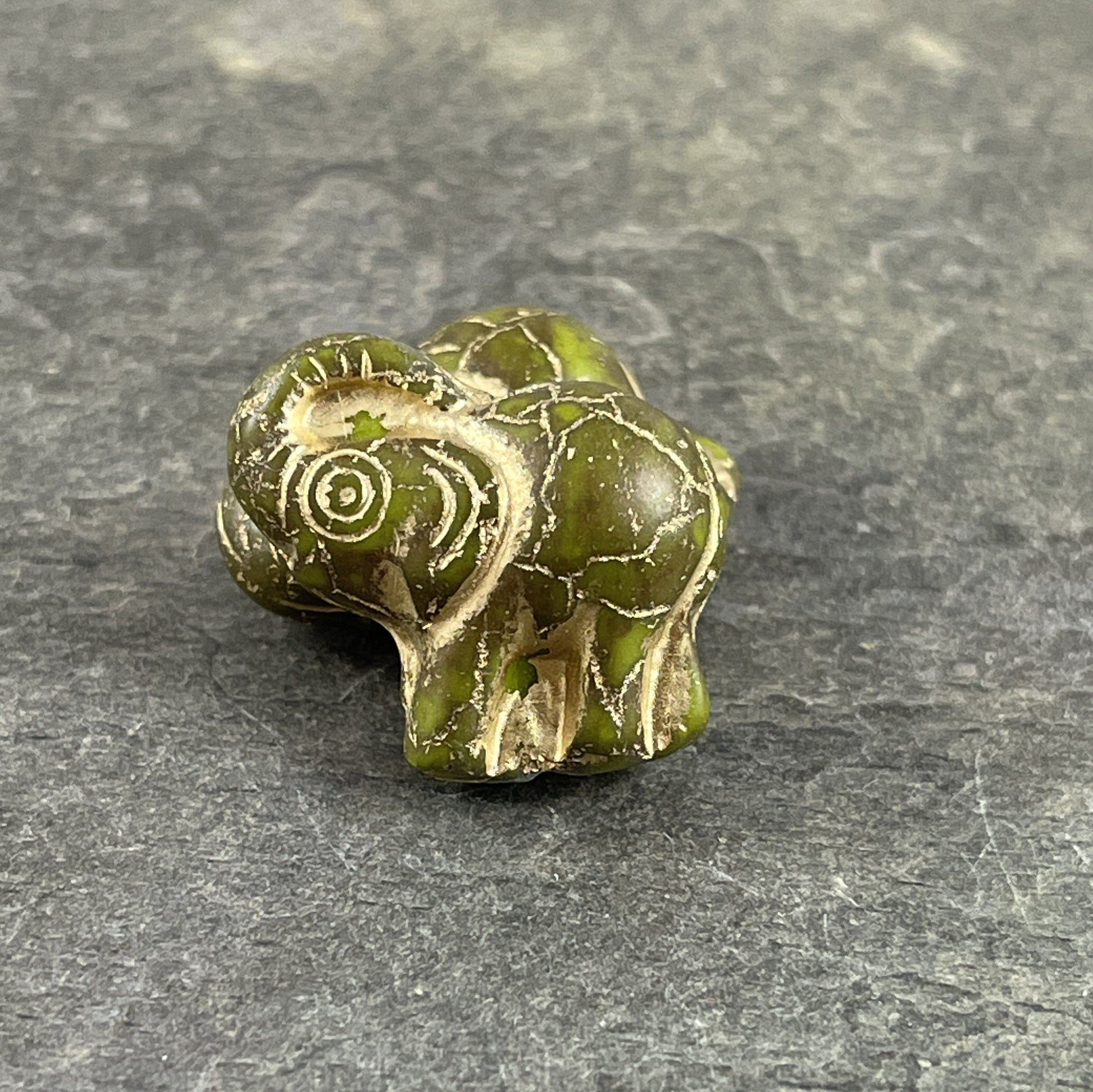 Czech Beads - 20x23mm Elephant Bead, Matte Olive Green with Gold Wash (Pack4) * Qty. 2