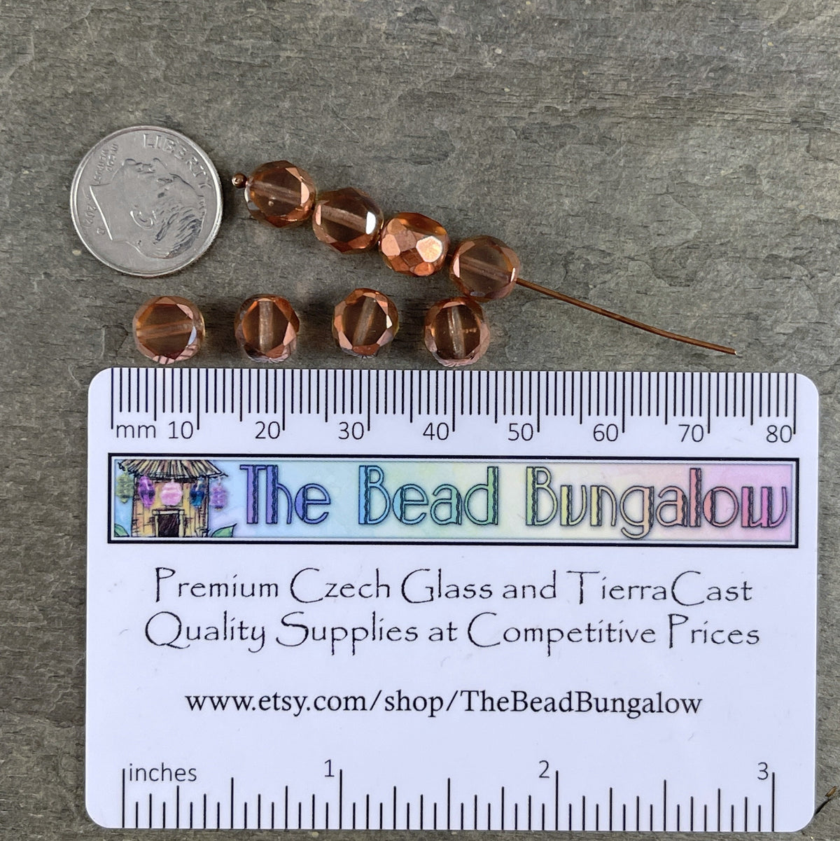 Transparent Salmon Pink and Copper 8mm Table Cut Beads, Czech Glass Faceted Oval Bead (FAS/N-1262) * Qty. 15
