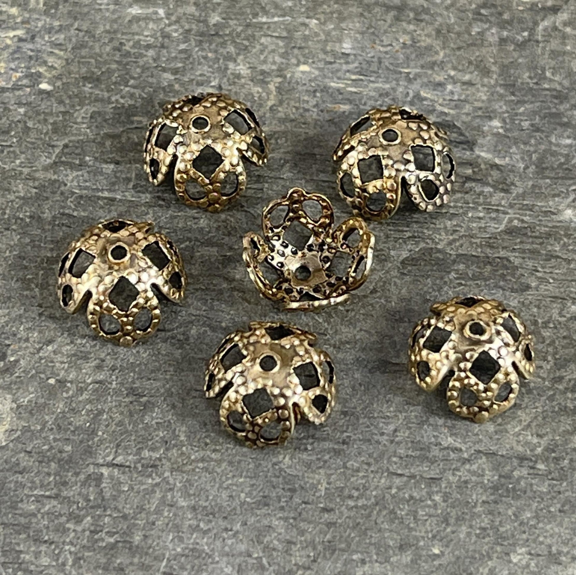 8mm Brass Filigree Bead Cap, Victorian Style Bendable Bronze 8mm Bead Caps, Oxidized Brass Bead Caps (VJS-R614X) * Qty. 6