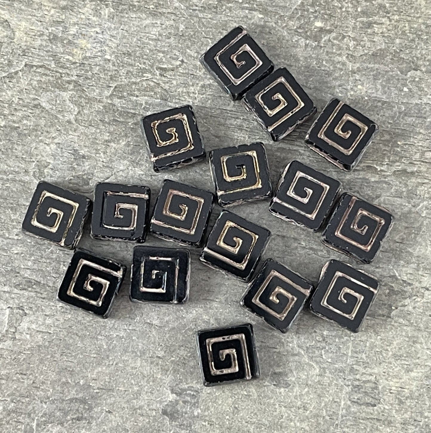 Czech Glass Beads, 9mm Square Black Picasso Bead (CSq-BkT) * Qty. 10