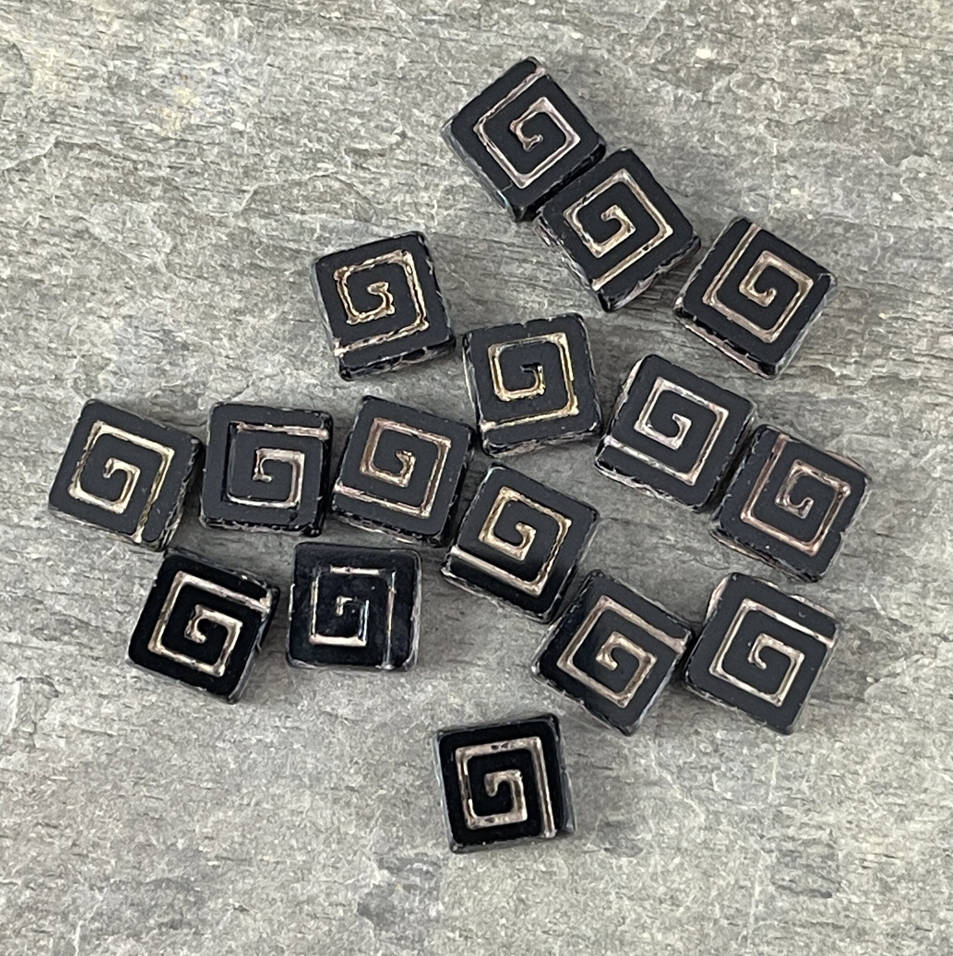 Czech Glass Beads, 9mm Square Black Picasso Bead (CSq-BkT) * Qty. 10