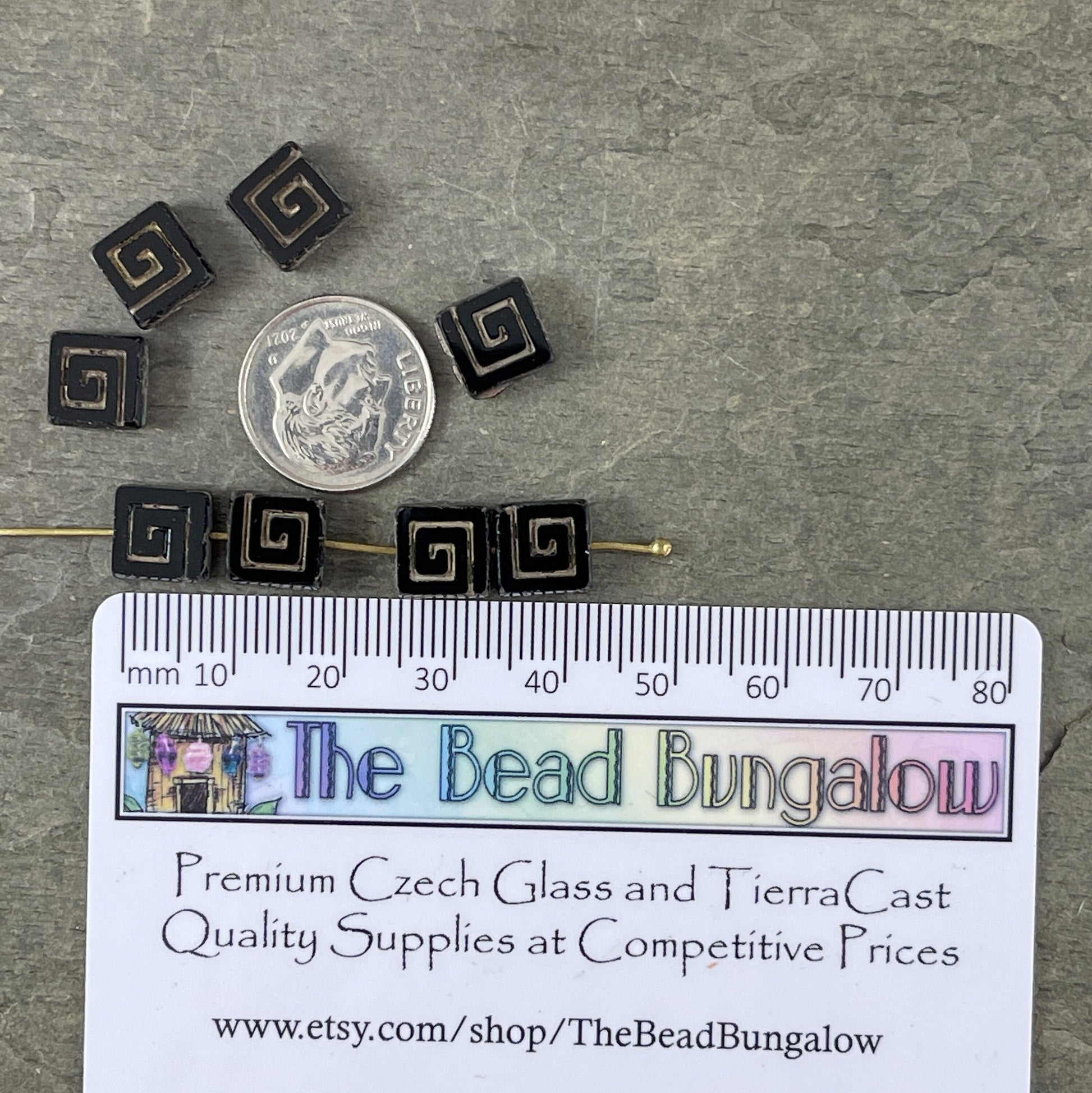 Czech Glass Beads, 9mm Square Black Picasso Bead (CSq-BkT) * Qty. 10