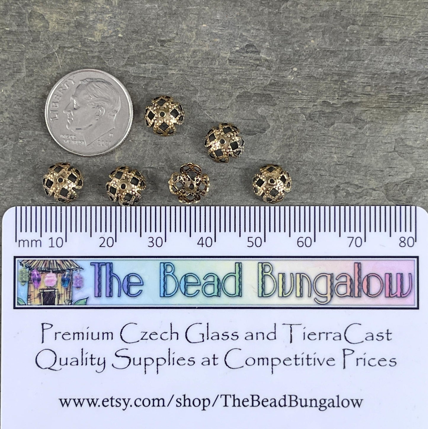 8mm Brass Filigree Bead Cap, Victorian Style Bendable Bronze 8mm Bead Caps, Oxidized Brass Bead Caps (VJS-R614X) * Qty. 6