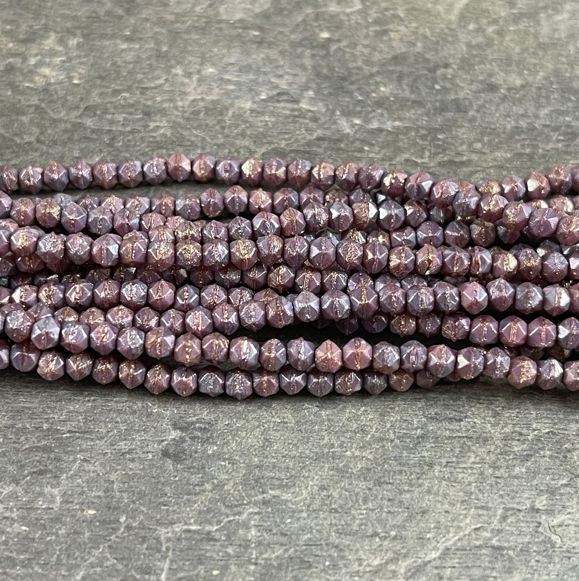 Purple Czech Glass Beads - 3mm English Cut Beads Turquoise Spacer Bead Oxidized Bronzed Berry Faceted Cube Spacer (EC/SM-15764) * Qty. 50