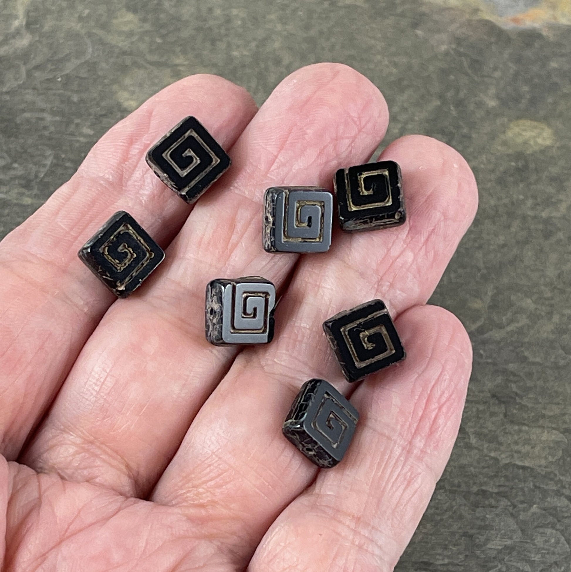 Czech Glass Beads, 9mm Square Black Picasso Bead (CSq-BkT) * Qty. 10