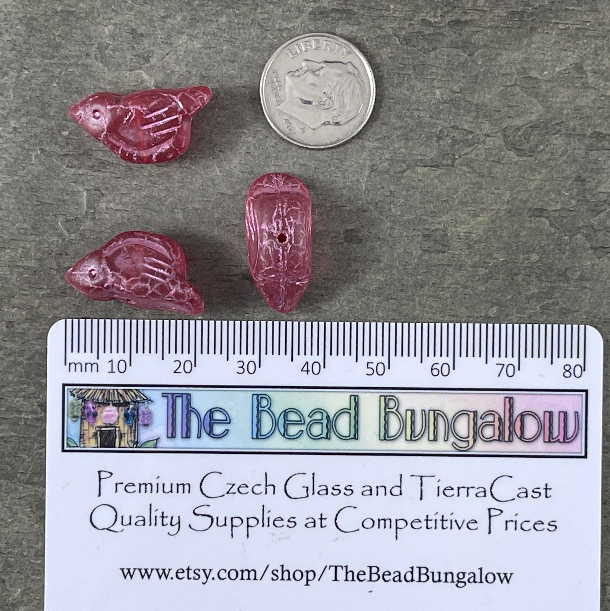Czech Glass Beads - 11x22mm Chunky Bird Matte Fuchsia with Metallic Pink Wash (BRD/N-1668) * Qty. 4