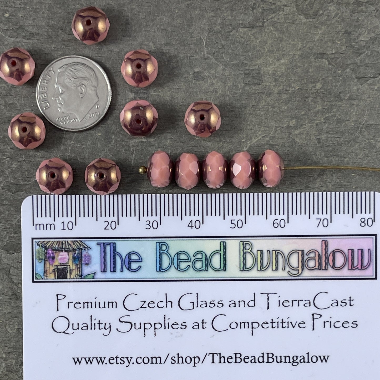 Dusty Rose Pink Rondelles Czech Beads 8x6mm Rondelle Czech Glass Beads Dusty Pink with Bronze Picasso Beads (R8/N-1184) *