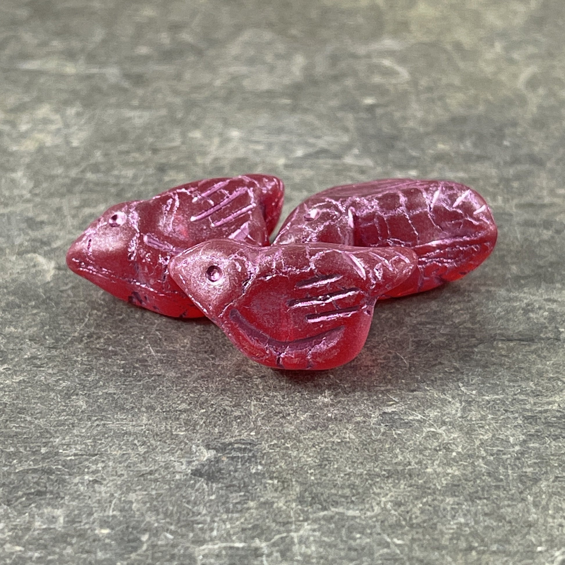 Czech Glass Beads - 11x22mm Chunky Bird Matte Fuchsia with Metallic Pink Wash (BRD/N-1668) * Qty. 4