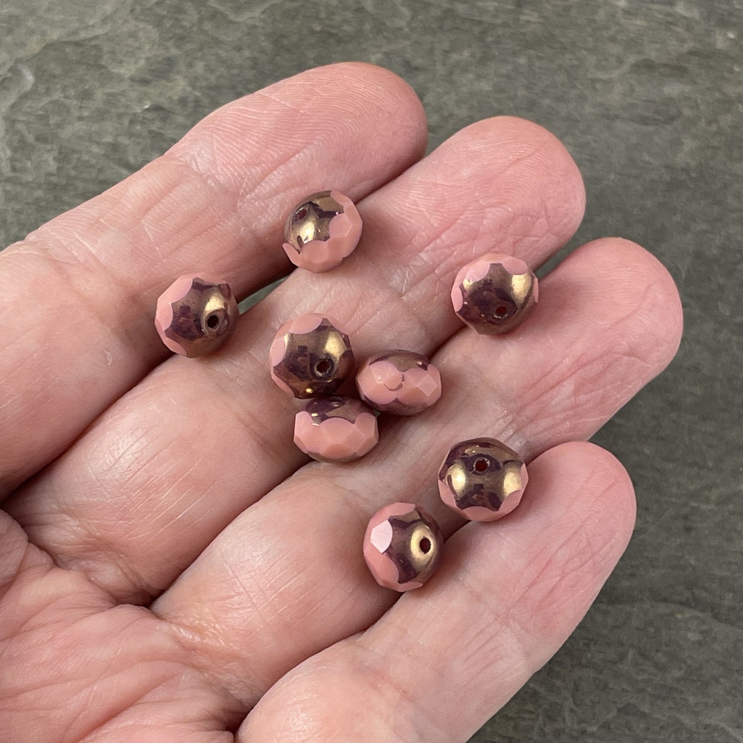 Dusty Rose Pink Rondelles Czech Beads 8x6mm Rondelle Czech Glass Beads Dusty Pink with Bronze Picasso Beads (R8/N-1184) *