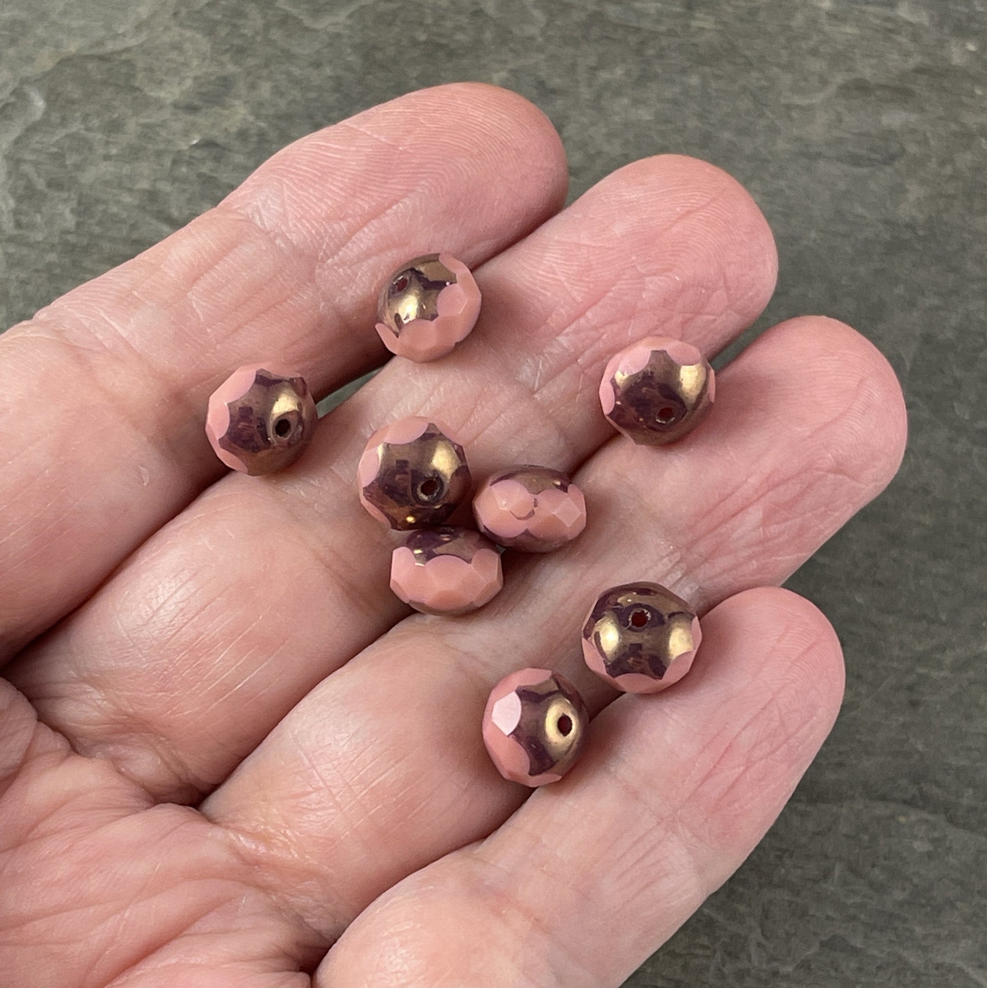 Dusty Rose Pink Rondelles Czech Beads 8x6mm Rondelle Czech Glass Beads Dusty Pink with Bronze Picasso Beads (R8/N-1184) *
