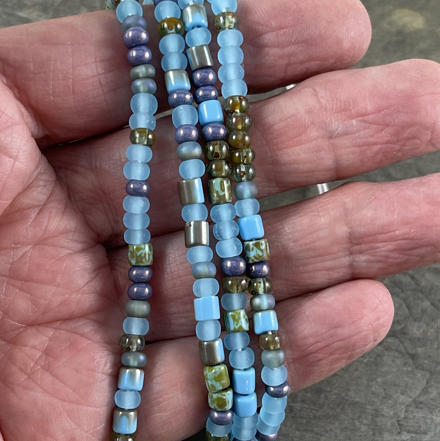 Aged Picasso Seed Beads - 4mm Czech Glass ~ Matte Finish, Turquoise and Light Blue (6/0-CSB) * 20" strand