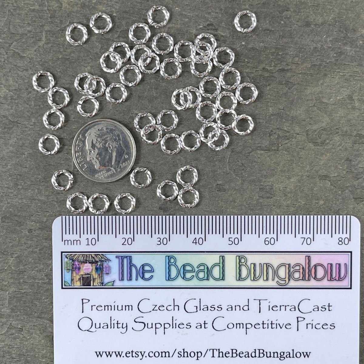 6mm Bright Silver Twisted Jumprings, Thick Decorative Jump Rings, 16 gauge Open Jump Rings (FMG/5040) * Qty. 100
