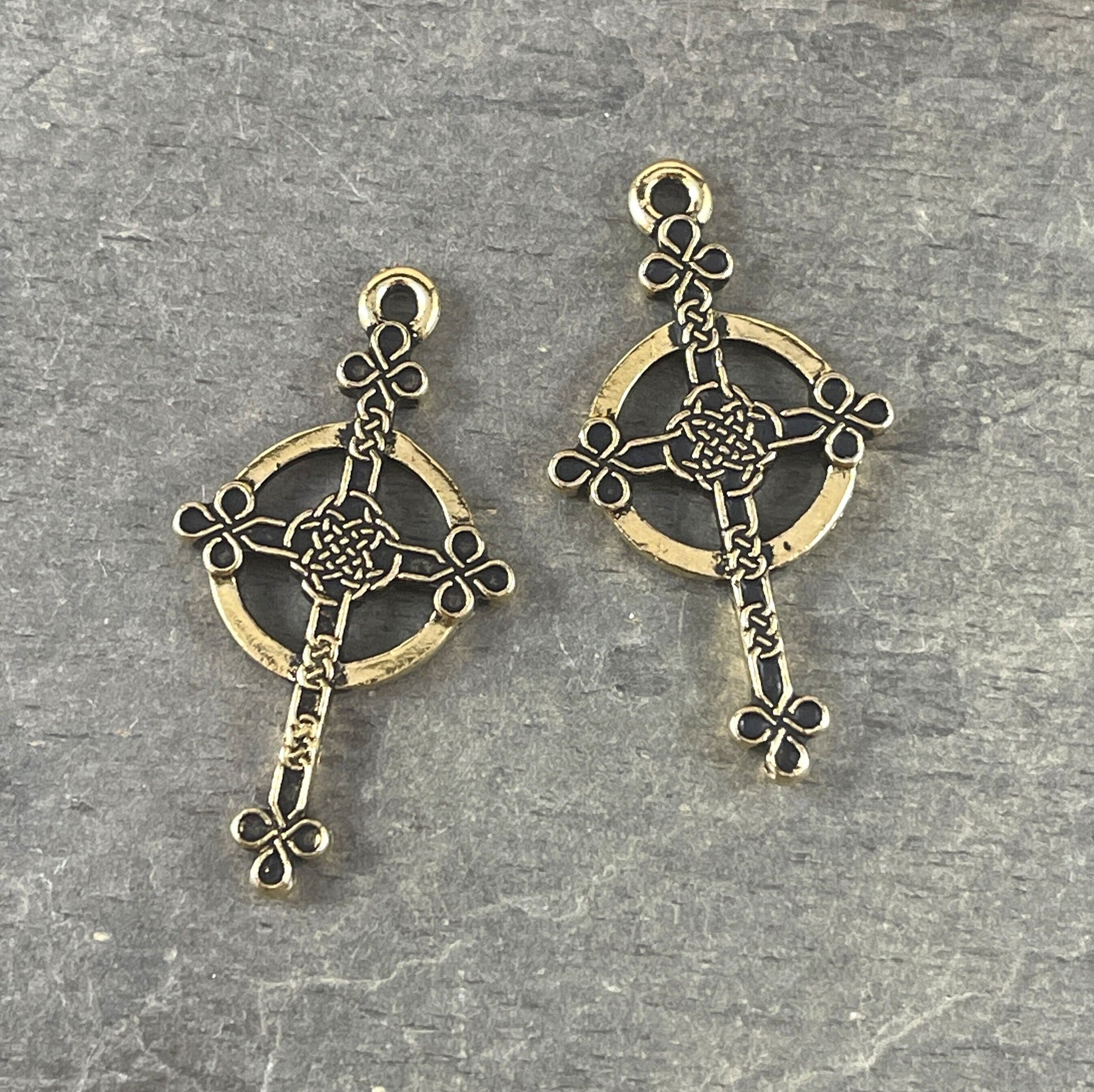 TierraCast Charms Halo Celtic Cross Drop Keep The Faith Collection 30mm Antiqued Gold Double Sided Cross Pendant (TC/2582-26) *