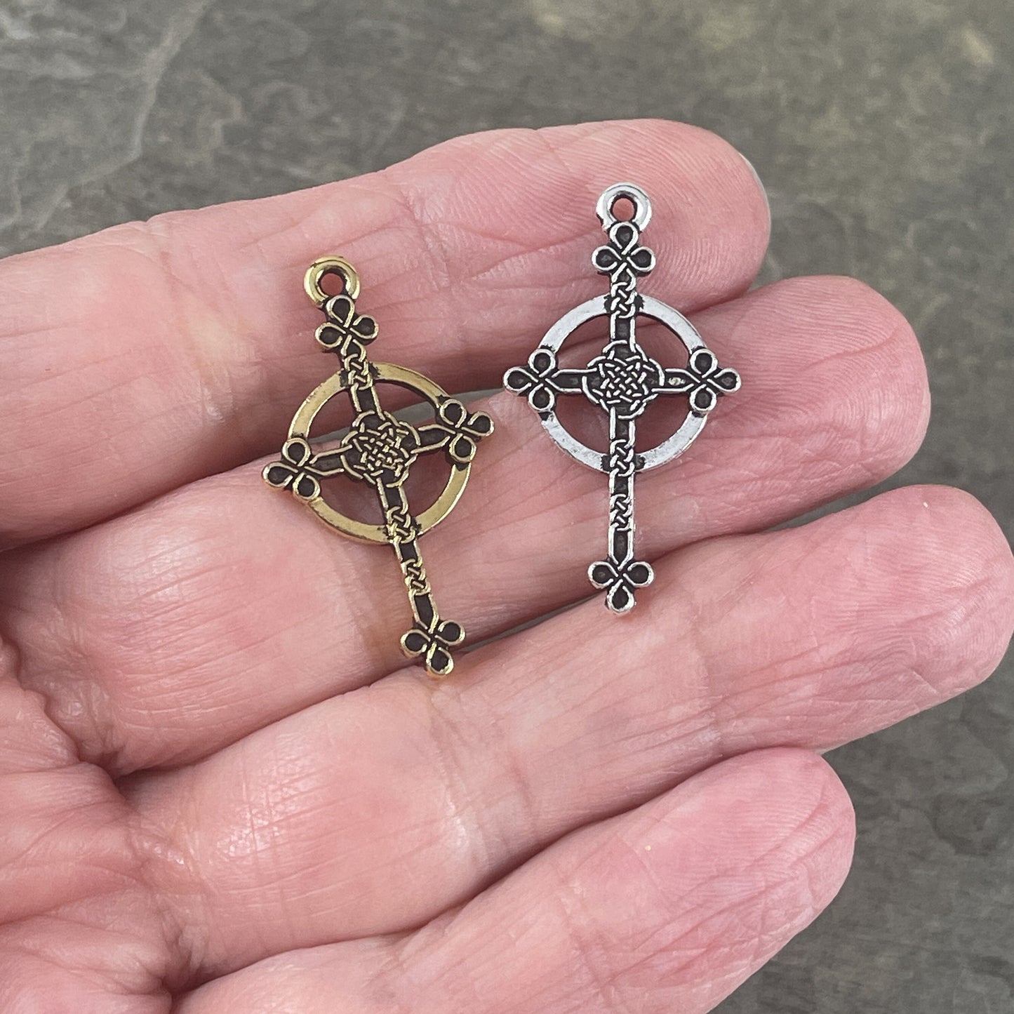 TierraCast Charms Halo Celtic Cross Drop Keep The Faith Collection 30mm Antiqued Gold Double Sided Cross Pendant (TC/2582-26) *