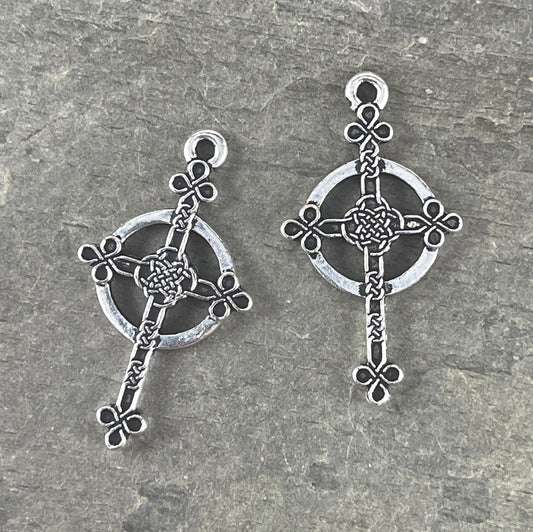 TierraCast Charms Halo Celtic Cross Drop Keep The Faith Collection 30mm Antiqued Silver Double Sided Cross Pendant (TC/2582-12) *