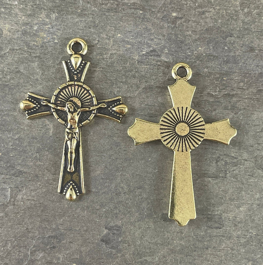 TierraCast Crucifix Pendant Religious Cross Drop Keep The Faith Collection Large Antiqued Gold Cross Pendant (TC/2587-26) * Qty. 1