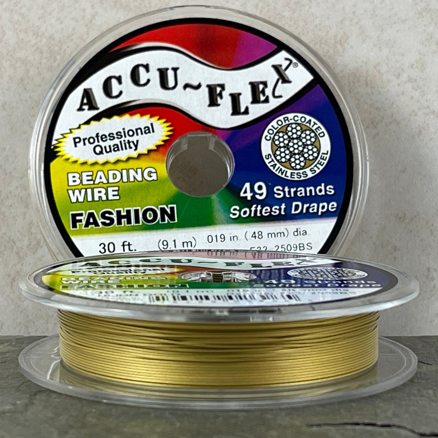 Gold Accu~Flex Beading Wire, Dijon Gold Wire, 49 Strand Beading Wire, 30 Feet (.019in thickness), Stainless Steel Coated Wire * 1 spool