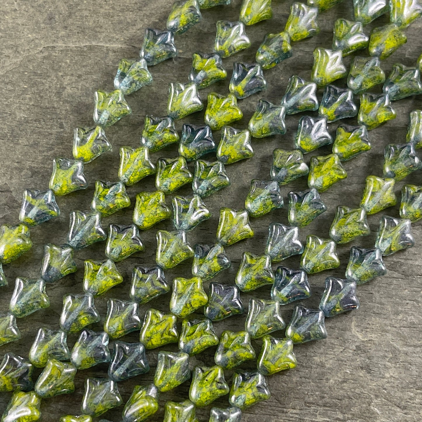 Lime and Blue Czech Glass Flower Beads 9mm Two-Tone Day Lily Beads Czech Beads Blue and Green Czech Glass Beads (DLily6) * Qty. 17