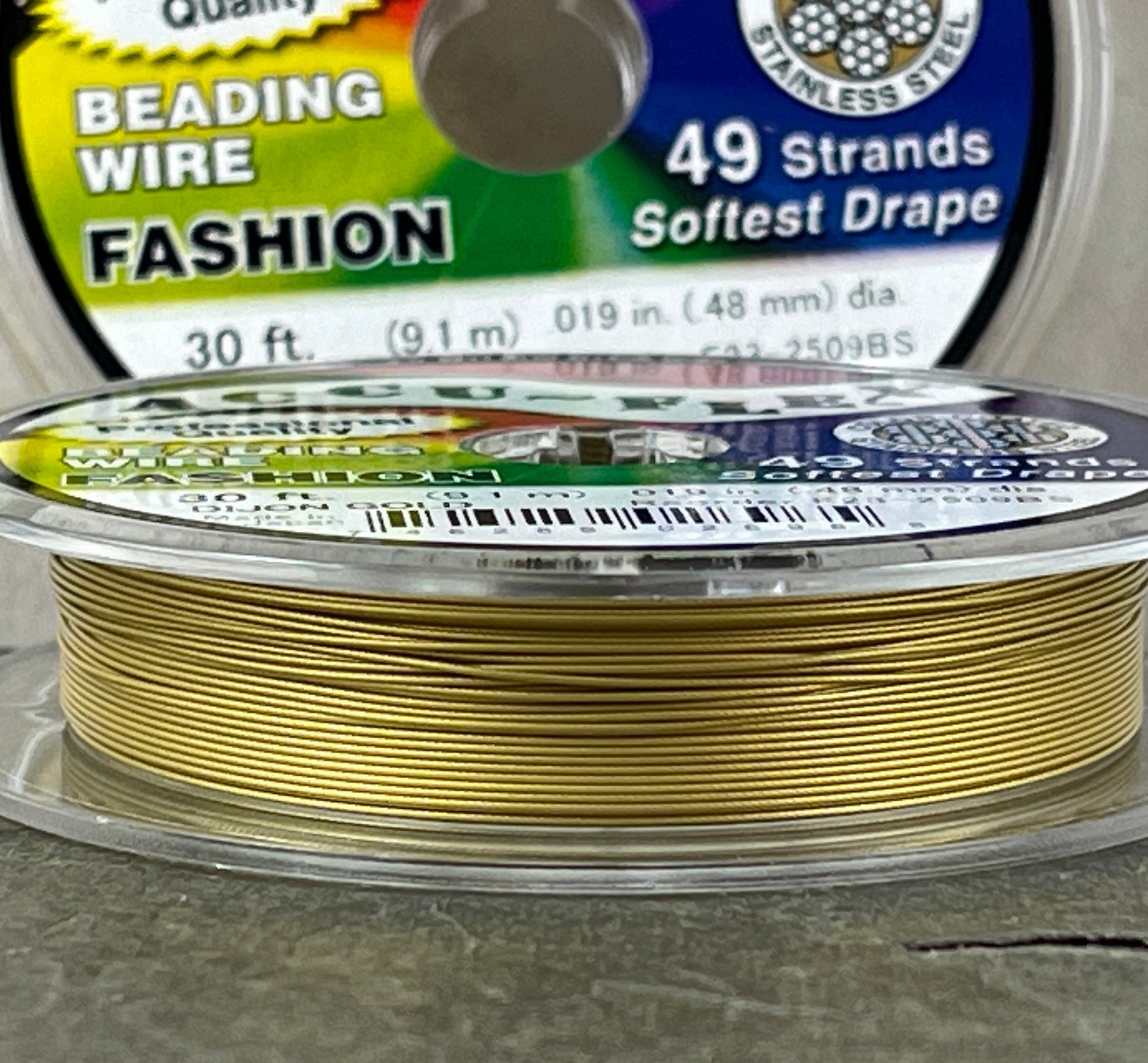 Gold Accu~Flex Beading Wire, Dijon Gold Wire, 49 Strand Beading Wire, 30 Feet (.019in thickness), Stainless Steel Coated Wire * 1 spool