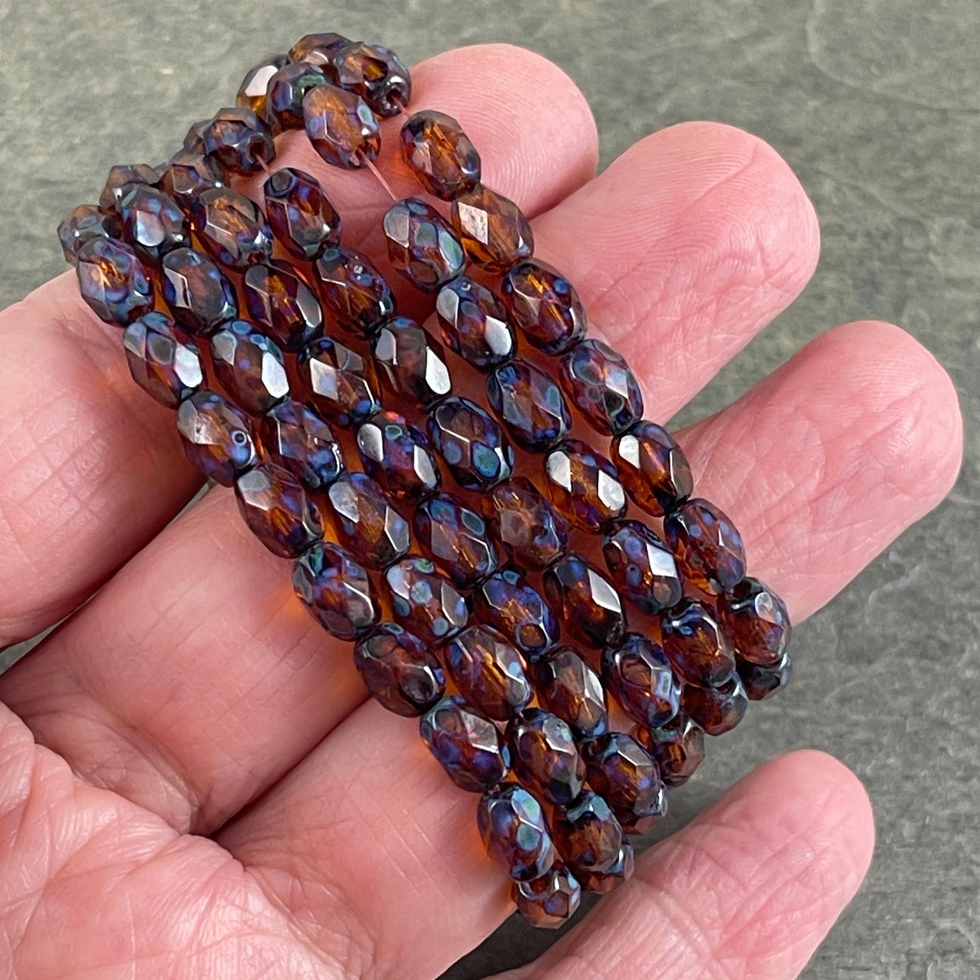Root Beer Brown Picasso Beads, 7x5mm Faceted Oval Beads, Dark Brown Small Oval Beads, Brown Glass Picasso Beads (FOV/N-0297) * Qty. 20