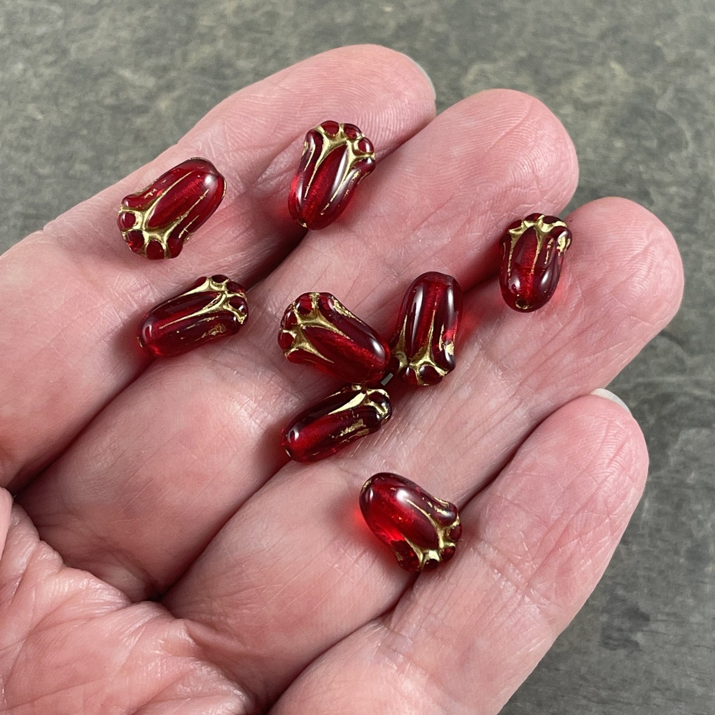 Czech Glass Beads - 12x8mm Lily Bud, Transparent Red with Gold Finish (LBud28) * Qty. 12