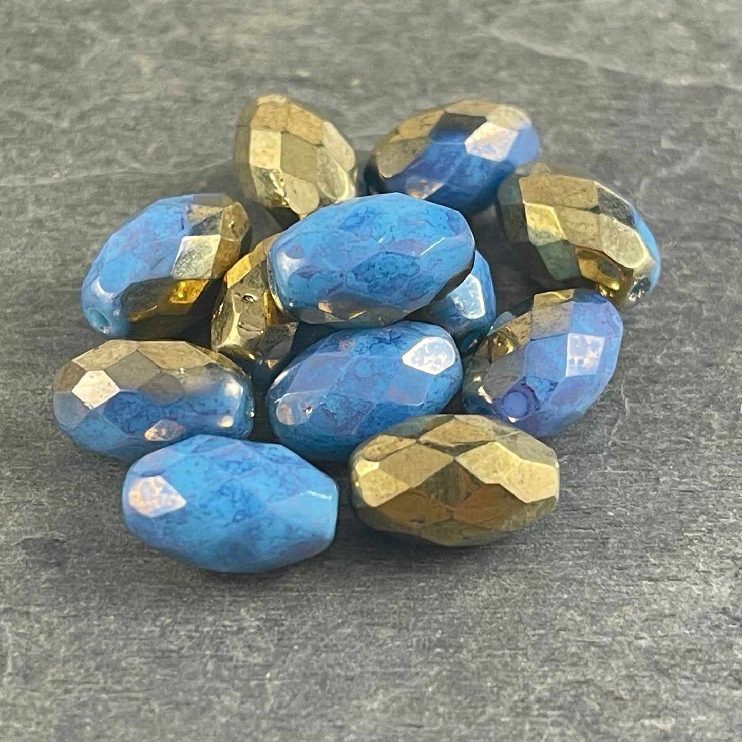 Cornflower and Gold Faceted Oval Beads Cornflower Blue with Hyacinth and Gold Finishes 12mm Faceted Oval Beads (FOV/N-0619) * Qty. 6