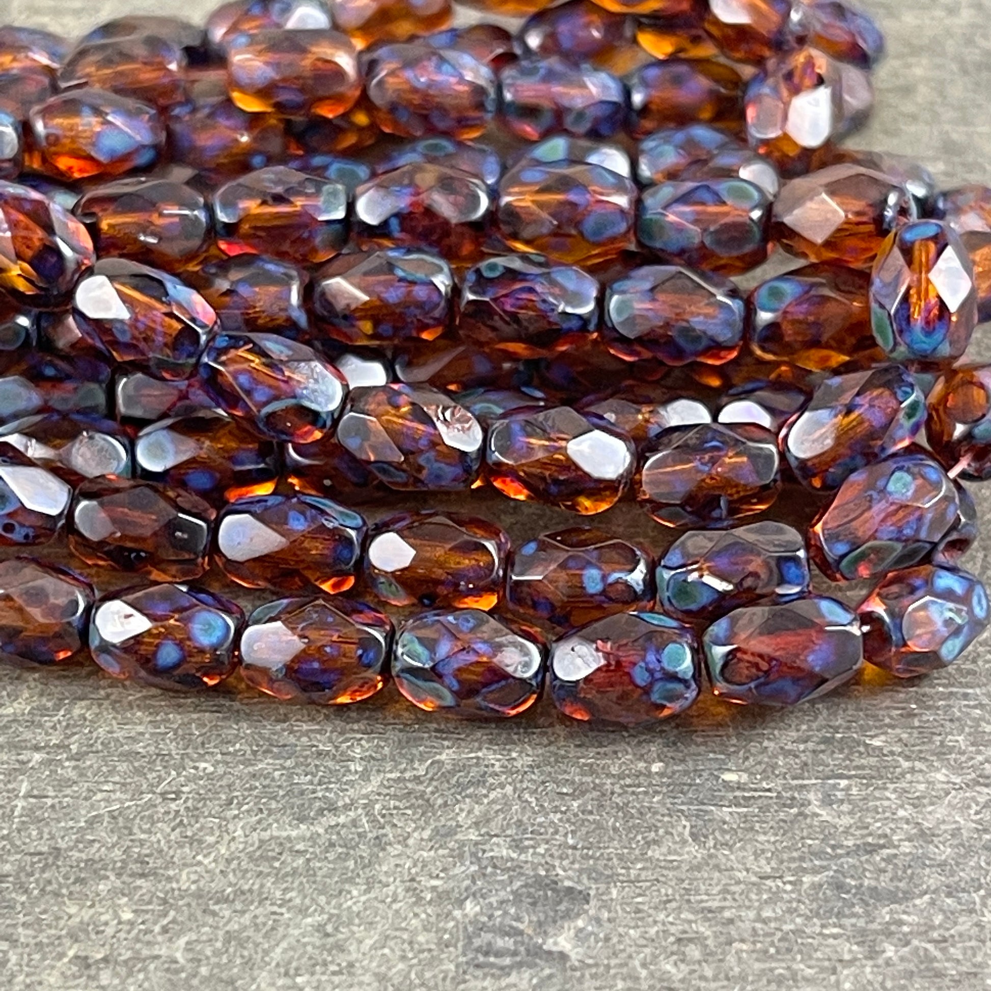 Root Beer Brown Picasso Beads, 7x5mm Faceted Oval Beads, Dark Brown Small Oval Beads, Brown Glass Picasso Beads (FOV/N-0297) * Qty. 20