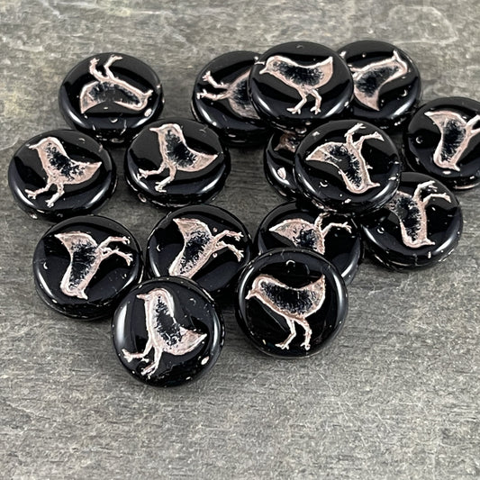 Czech Glass Beads -12mm Coin, Double Sided, Black Glass with Platinum Wash (COIN/RJ-4728) * Qty. 10