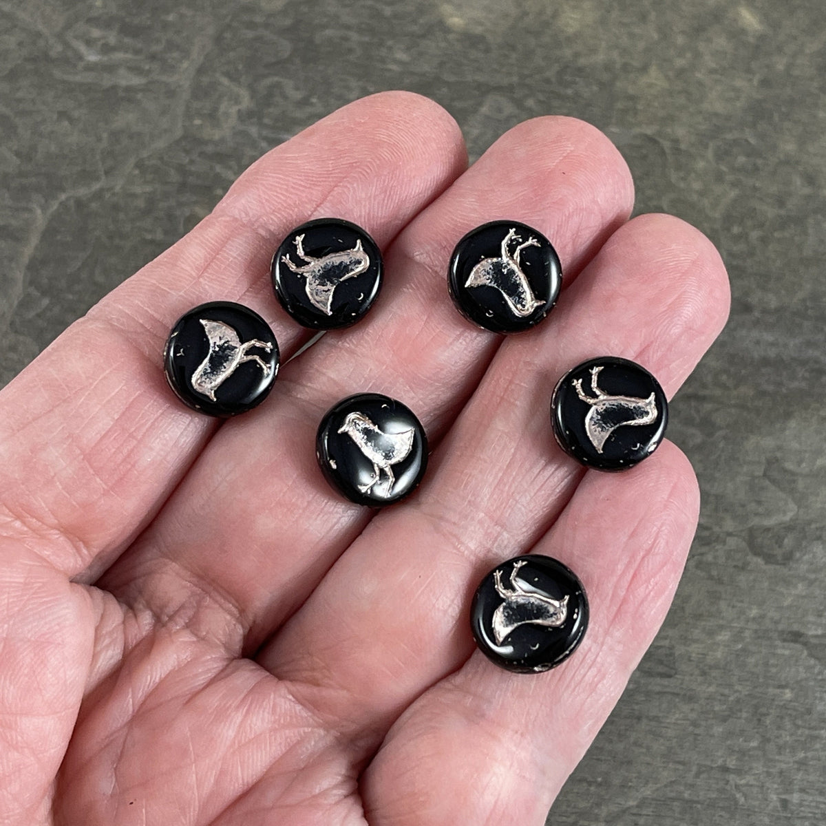 Czech Glass Beads -12mm Coin, Double Sided, Black Glass with Platinum Wash (COIN/RJ-4728) * Qty. 10