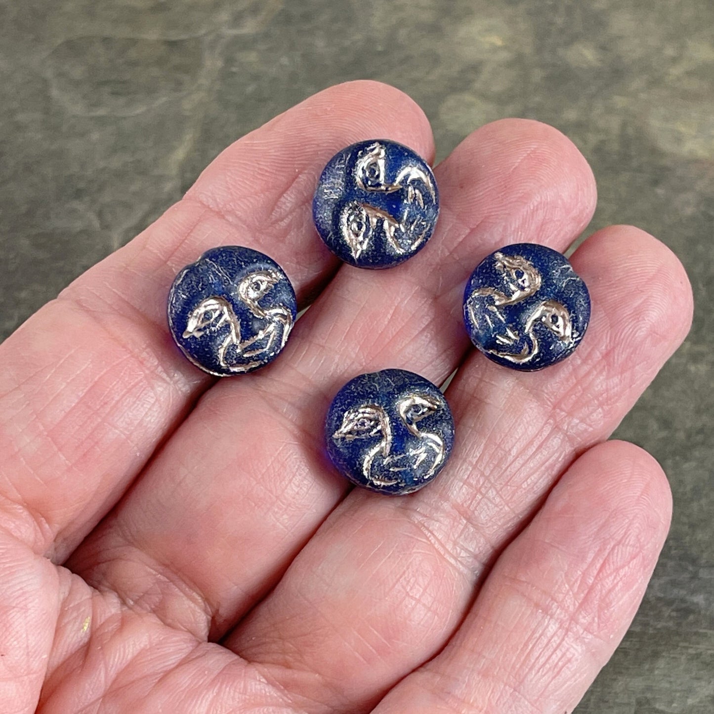 Czech Glass Beads - Dark Blue Man in the Moon, Moon Face Beads, Matte Cobalt Glass with Platinum Wash (MOON/RJ-4749) * Qty. 8