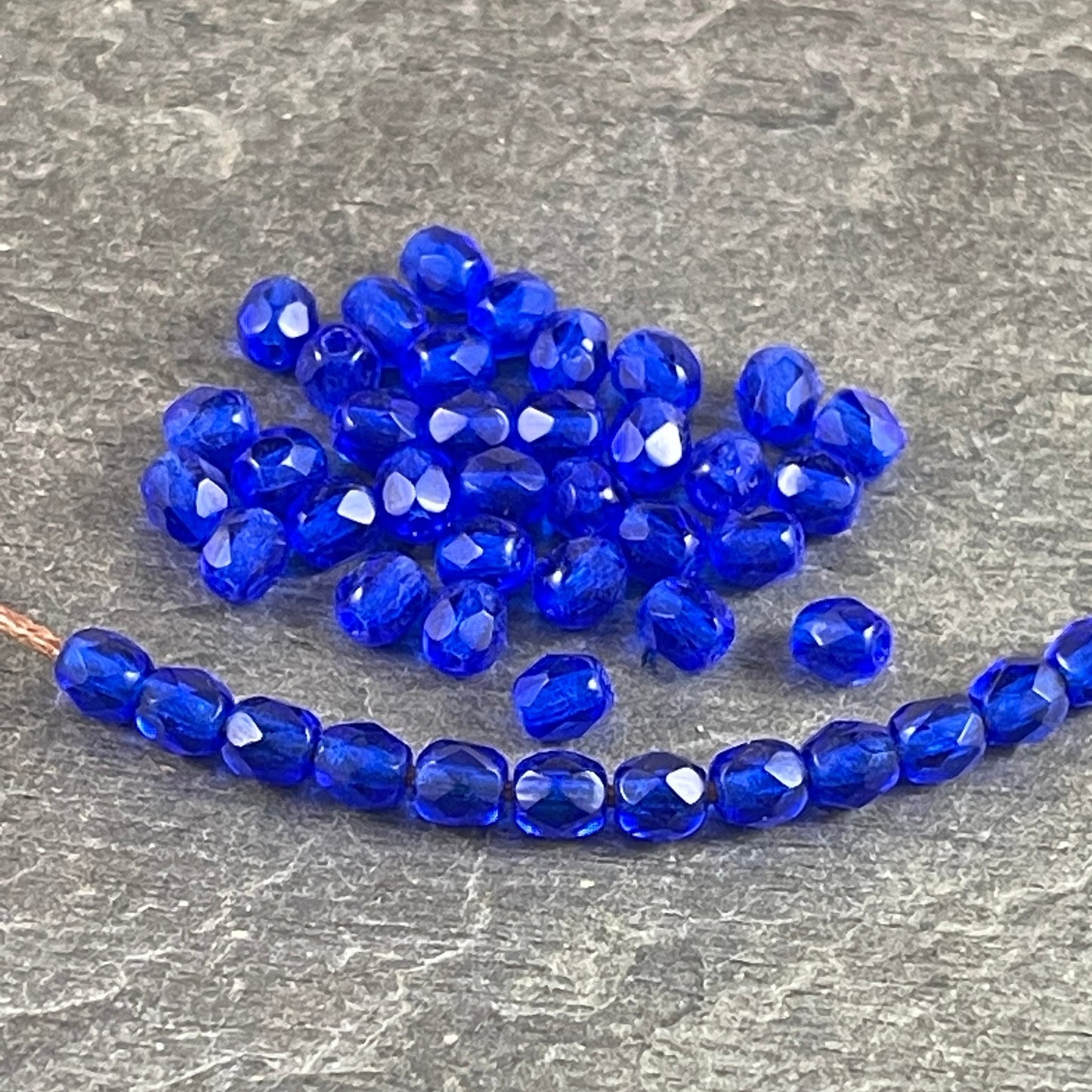 Small Cobalt Blue Beads 4mm Czech Glass Faceted Round Beads - Cobalt Blue Transparent Beads Czech Glass Beads (FP4/SM-3008) * Qty 50