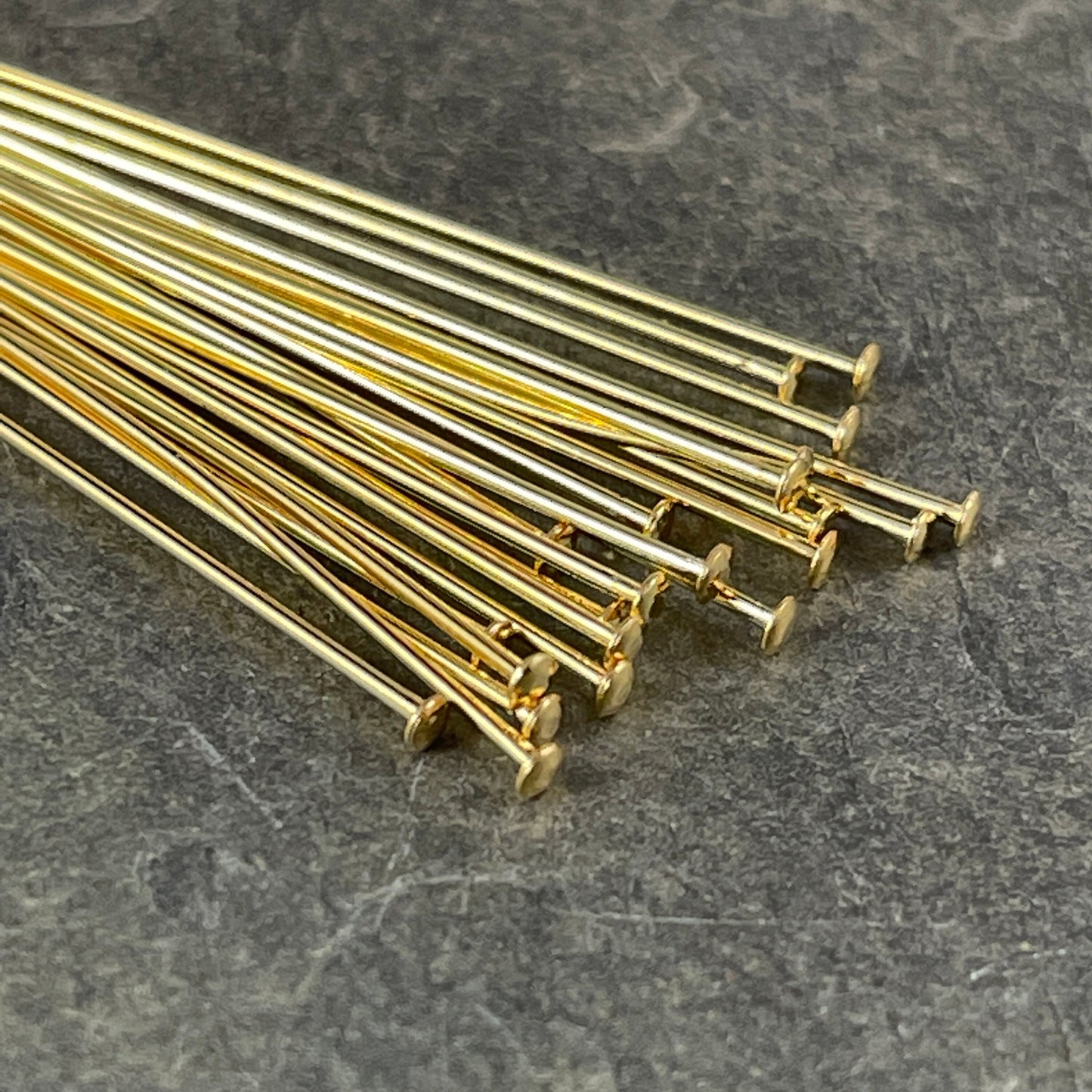 Gold Head Pins, 2" Gold Plated Brass Head Pins, 21g. Flat Head Pins (5405) * Qty. 100