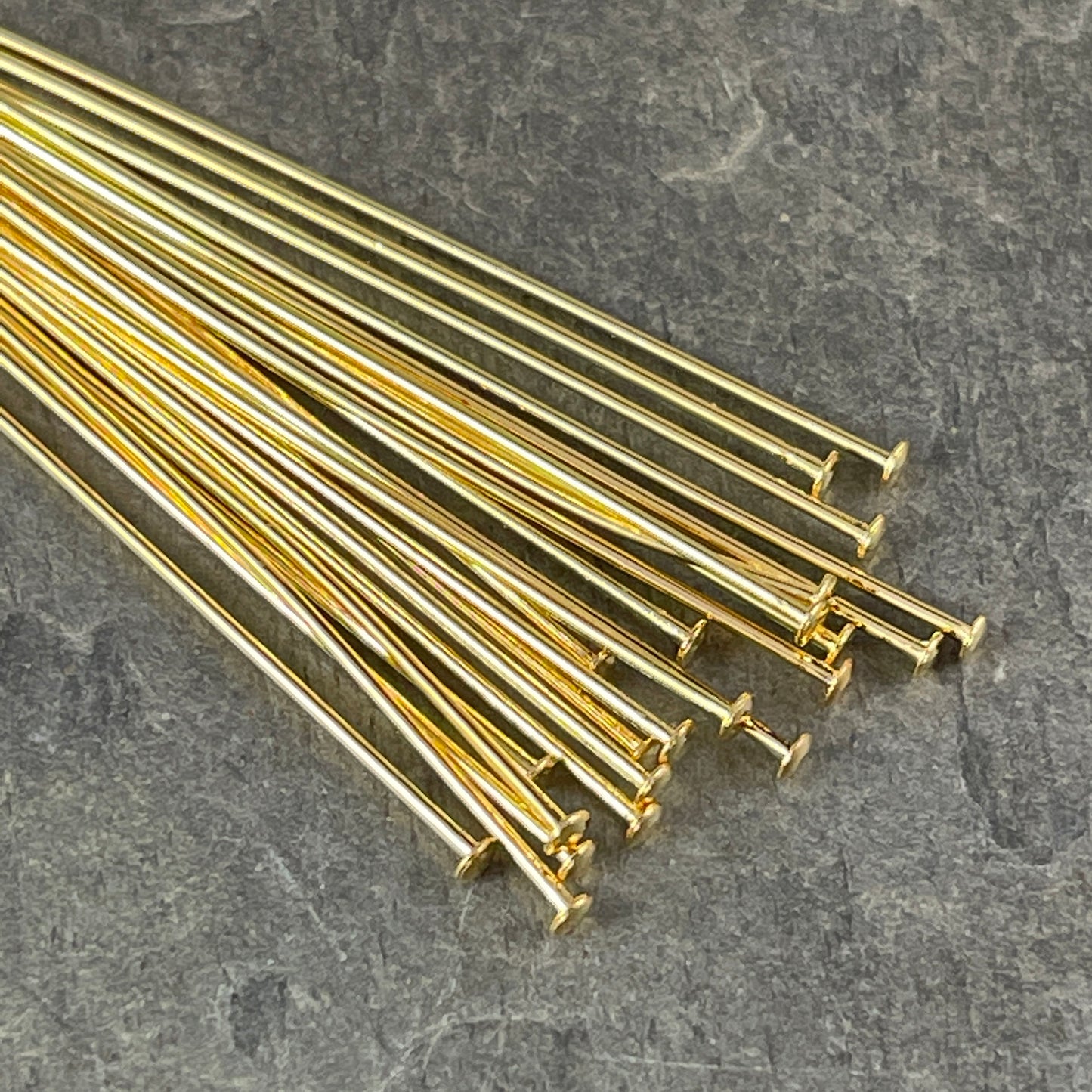 Gold Head Pins, 2" Gold Plated Brass Head Pins, 21g. Flat Head Pins (5405) * Qty. 100