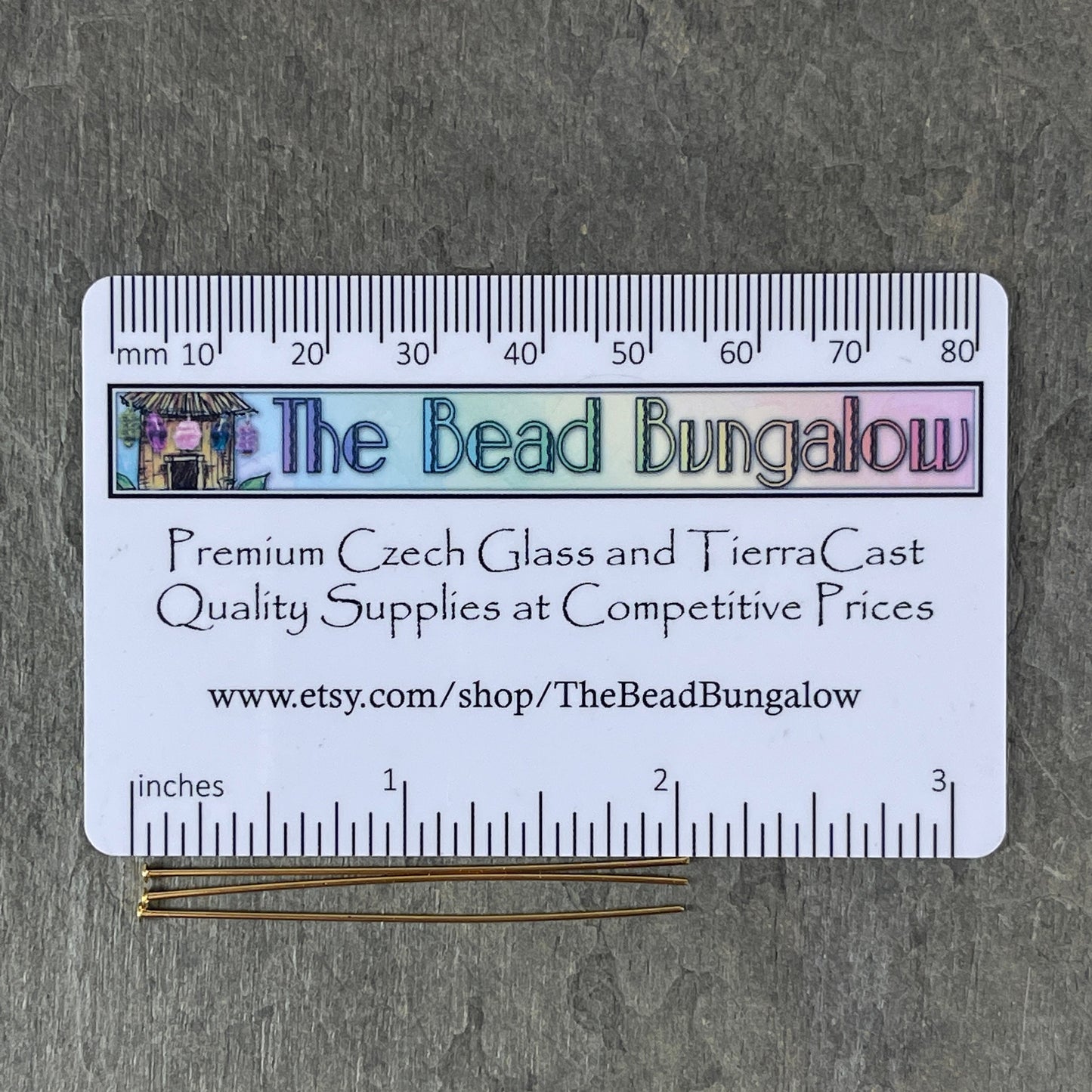 Gold Head Pins, 2" Gold Plated Brass Headpins, 21-gauge Flat Head Pins (5406) * Qty. 50