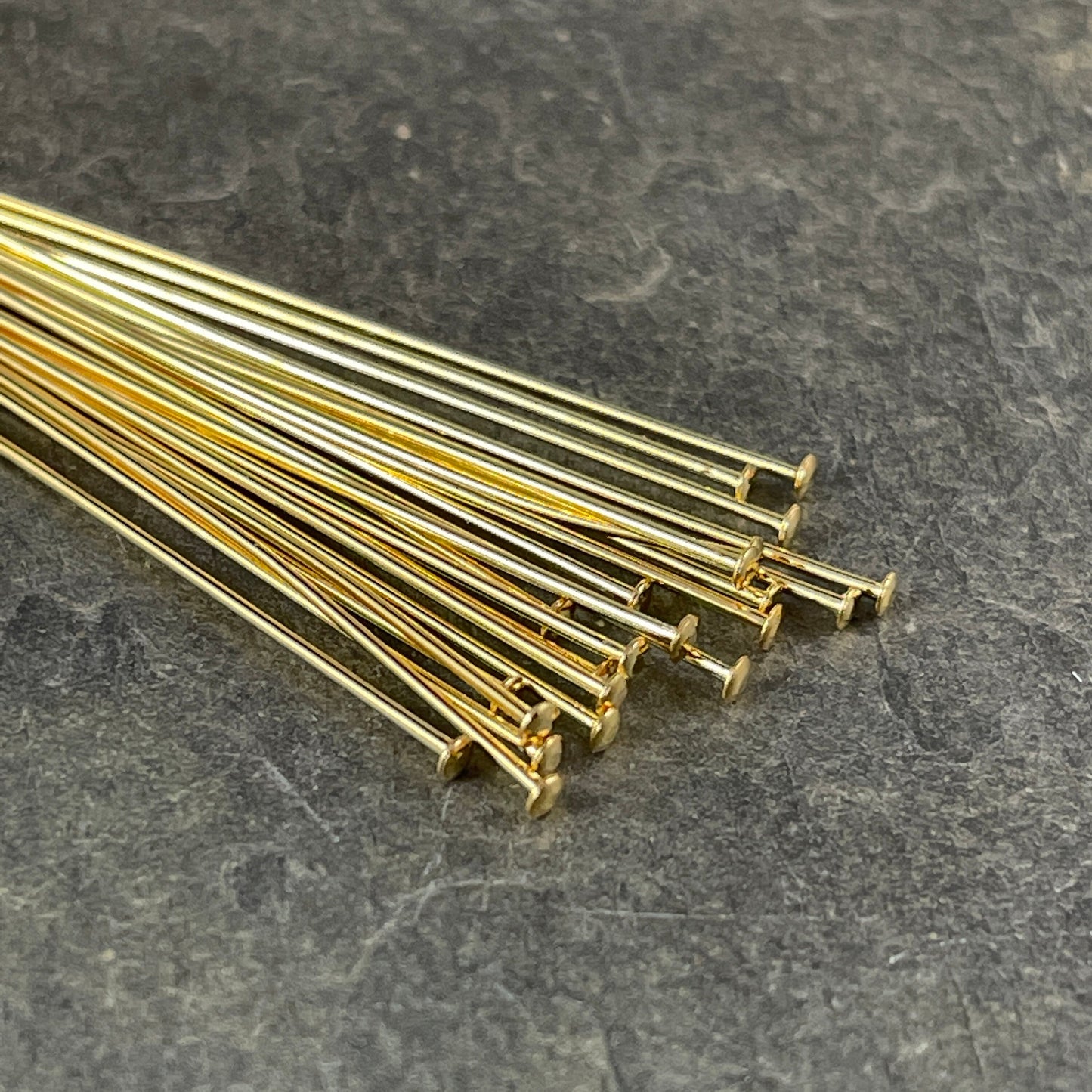 Gold Head Pins, 2" Gold Plated Brass Head Pins, 21g. Flat Head Pins (5405) * Qty. 100