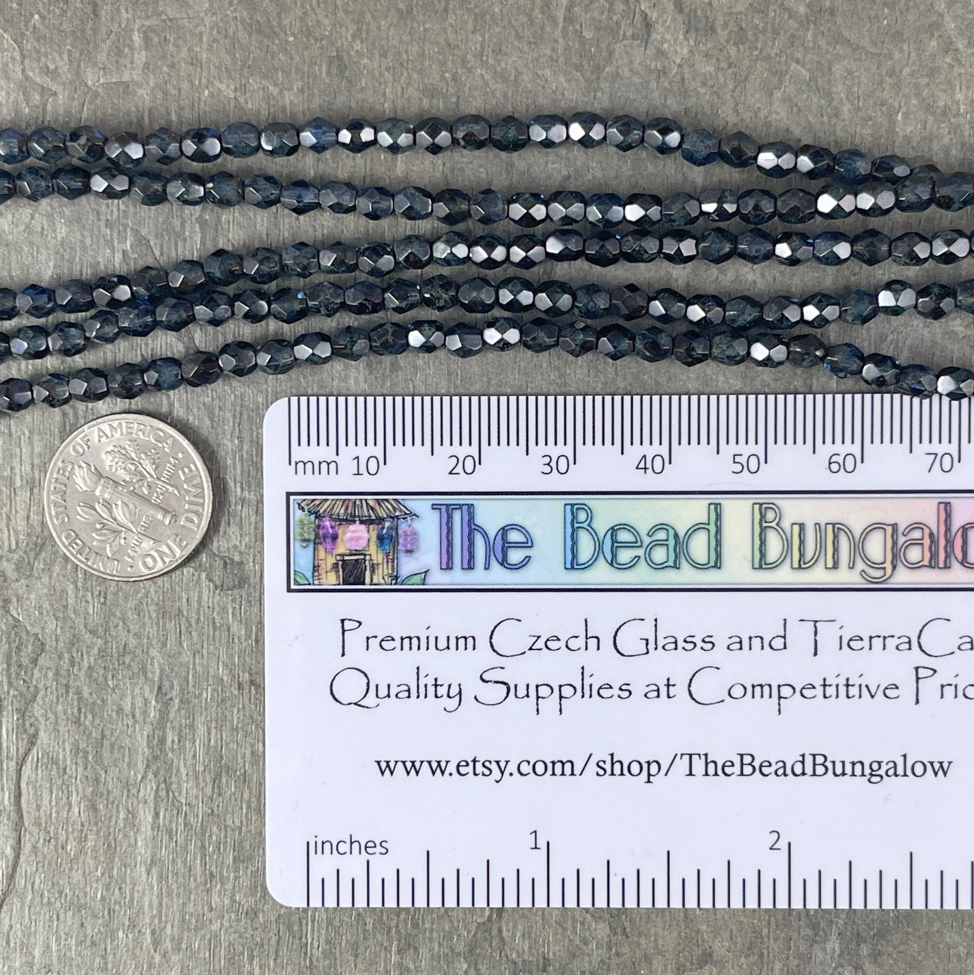 Czech Glass Beads - 4mm Faceted Round, Sapphire Picasso (FP4/SM-T3005) * Qty 50