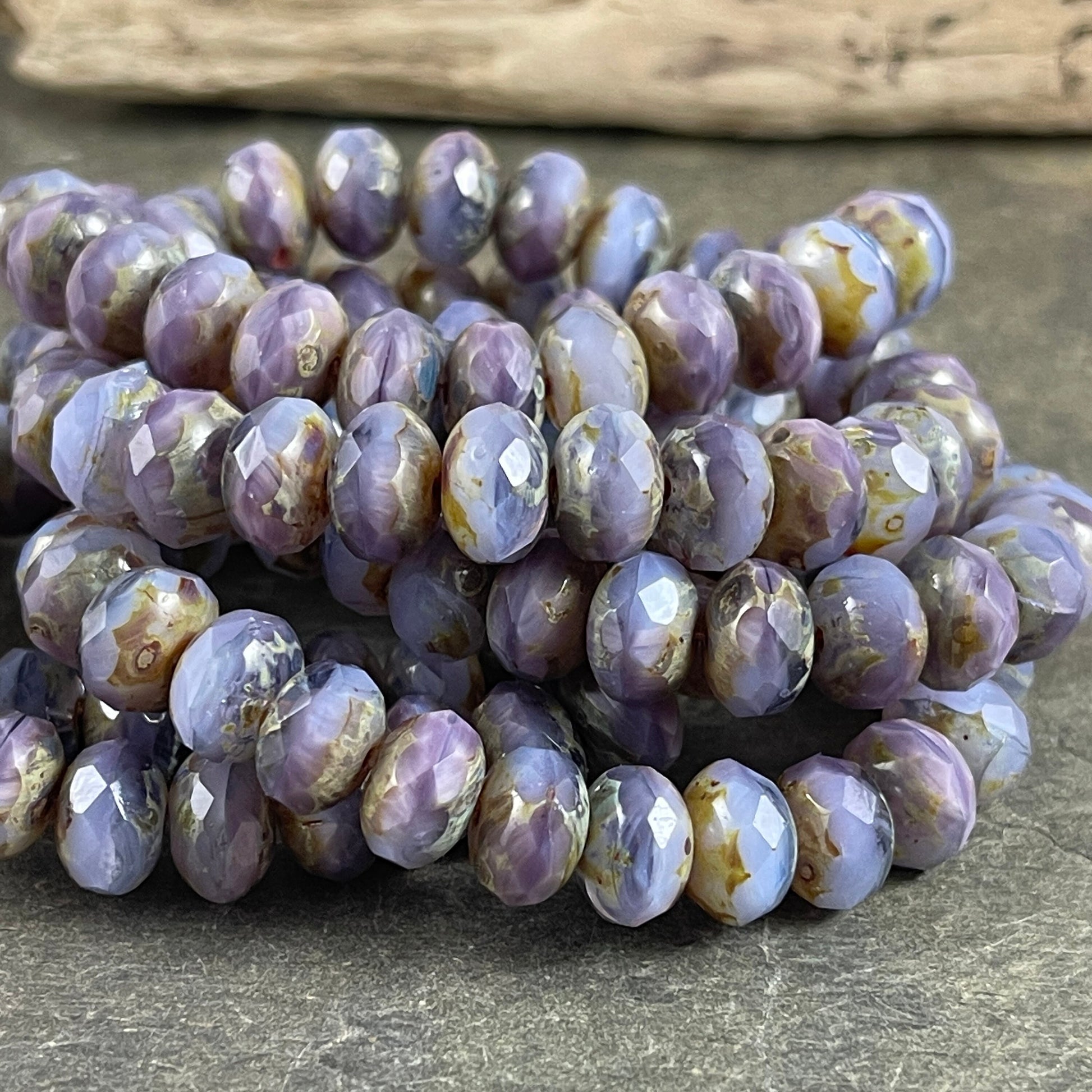 Purple Picasso Czech Glass Beads, 8x6mm Rondelle, Light Purple Lilac Picasso Beads (R8/RJ-2749) * Qty. 25