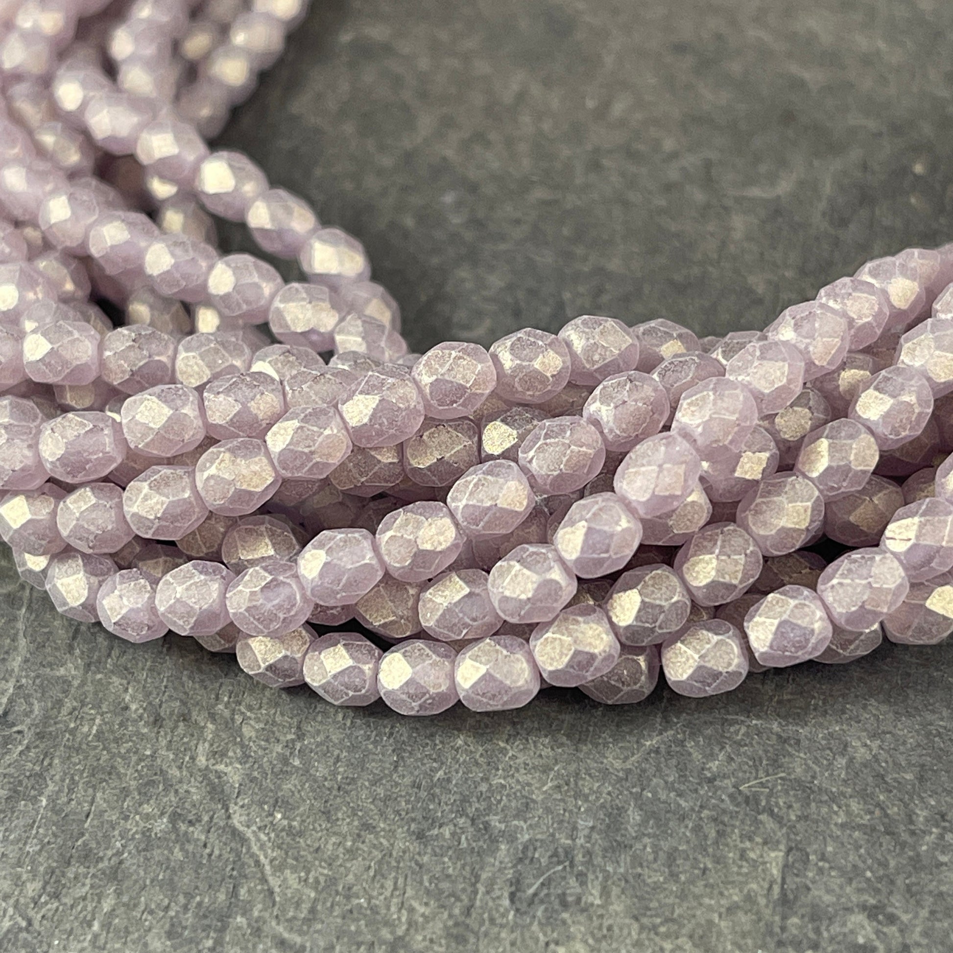 Czech Beads 4mm Czech Glass Fire Polished Beads 4mm Faceted Round Beads - Suede Golden Amethyst (FP4/SM-MSG2004) * Qty 50