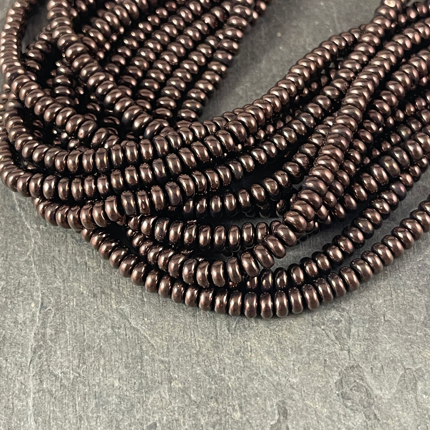 Czech Glass Beads - Metallic Brown Beads, Brown Czech Beads, 4x2mm Rondelle - Metallic Dark Bronze Czech Beads (RD4/SM-14415) * Qty. 100