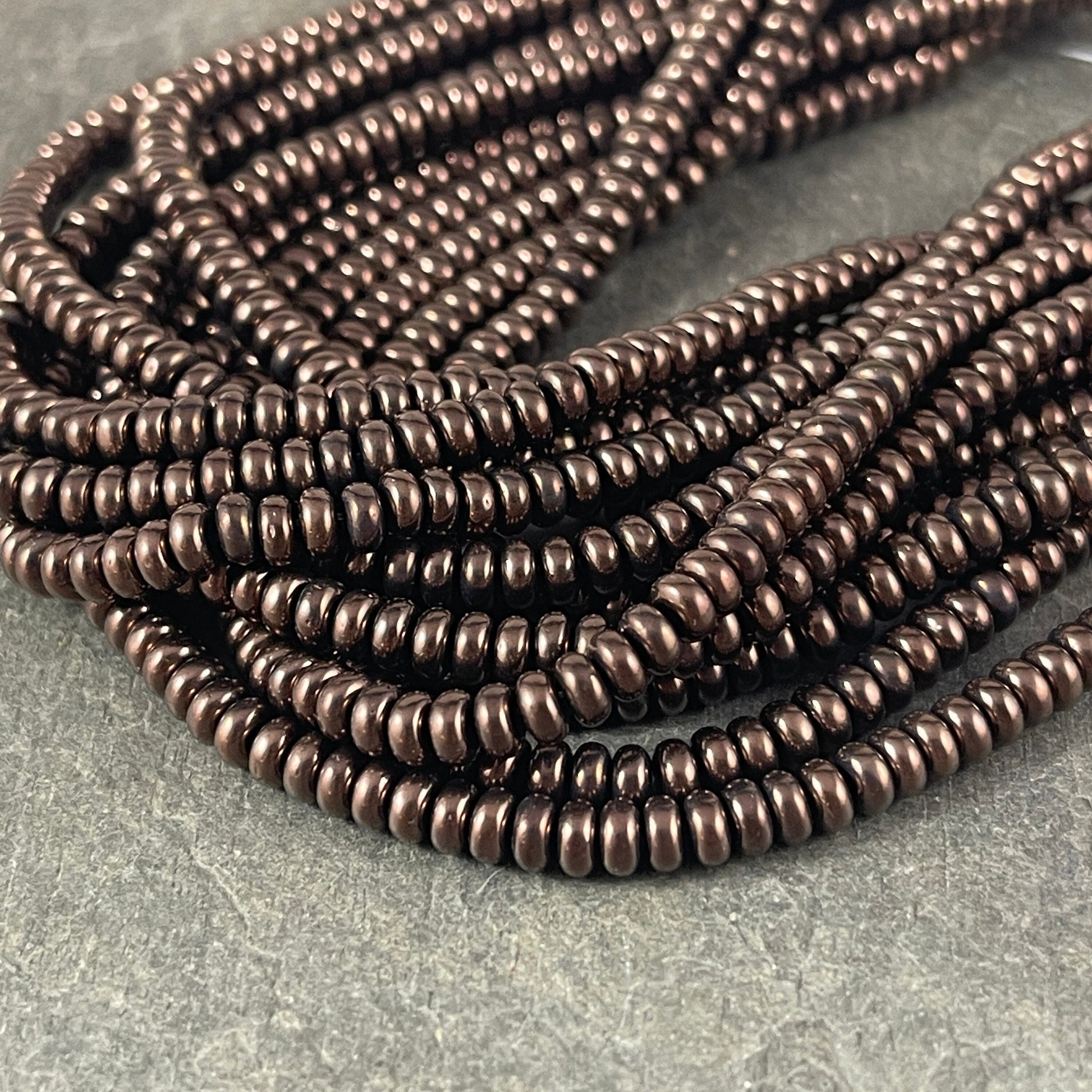 Czech Glass Beads - Metallic Brown Beads, Brown Czech Beads, 4x2mm Rondelle - Metallic Dark Bronze Czech Beads (RD4/SM-14415) * Qty. 100