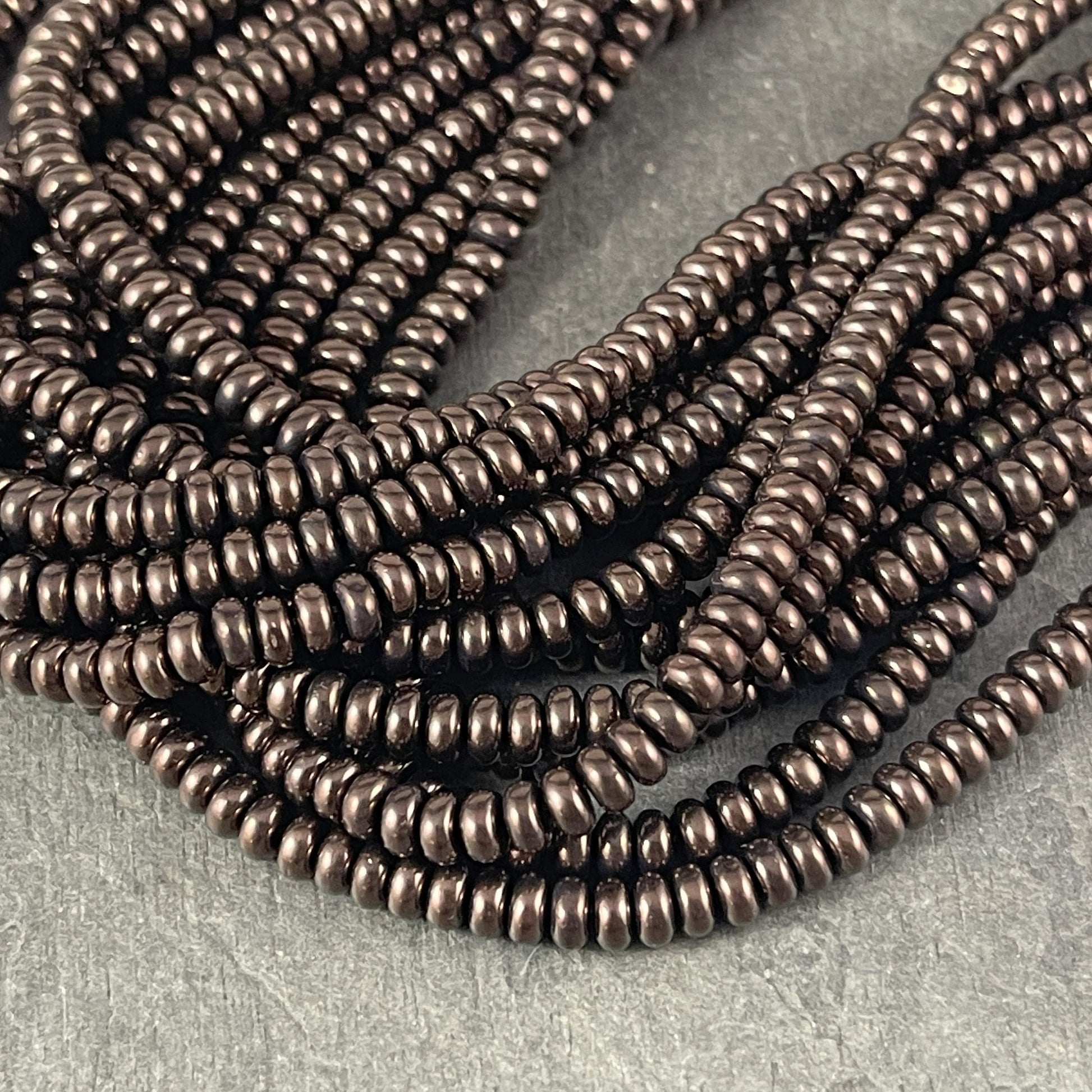 Czech Glass Beads - Metallic Brown Beads, Brown Czech Beads, 4x2mm Rondelle - Metallic Dark Bronze Czech Beads (RD4/SM-14415) * Qty. 100