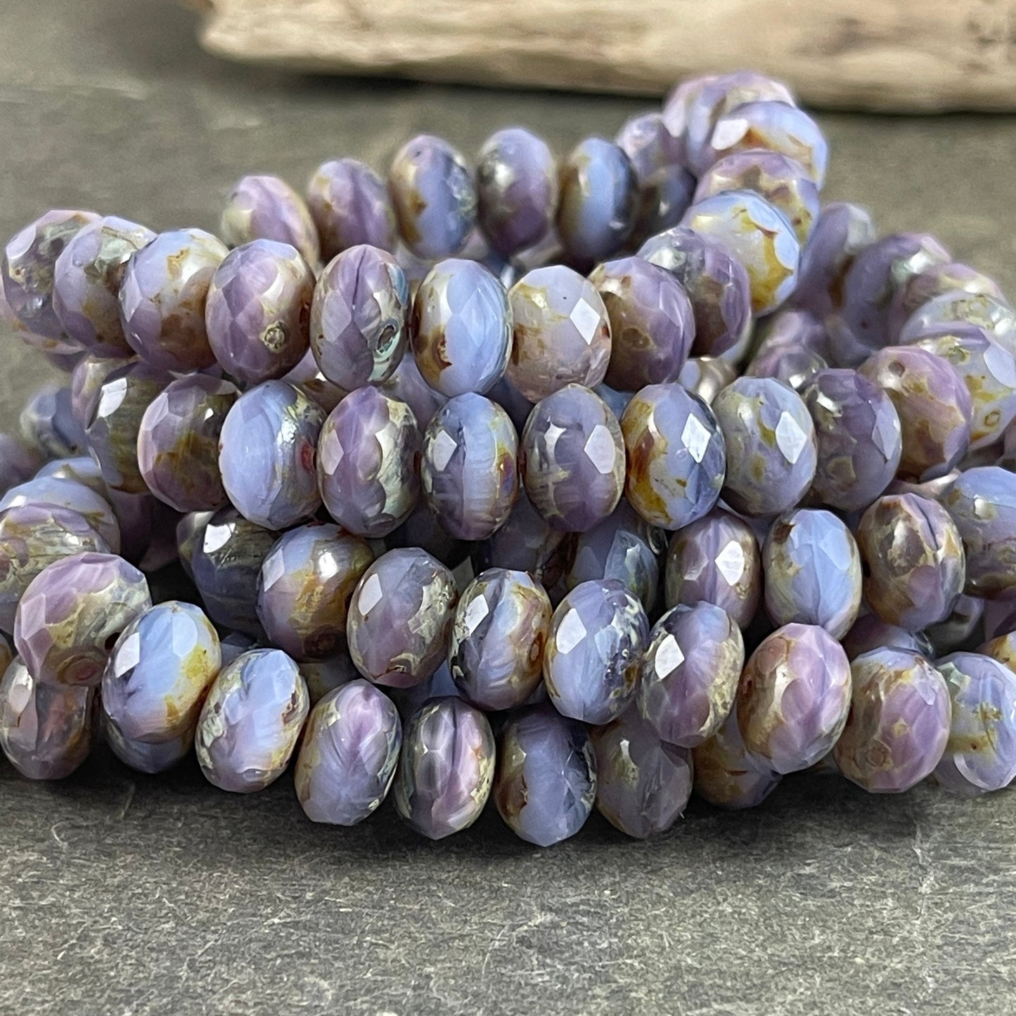 Purple Picasso Czech Glass Beads, 8x6mm Rondelle, Light Purple Lilac Picasso Beads (R8/RJ-2749) * Qty. 25