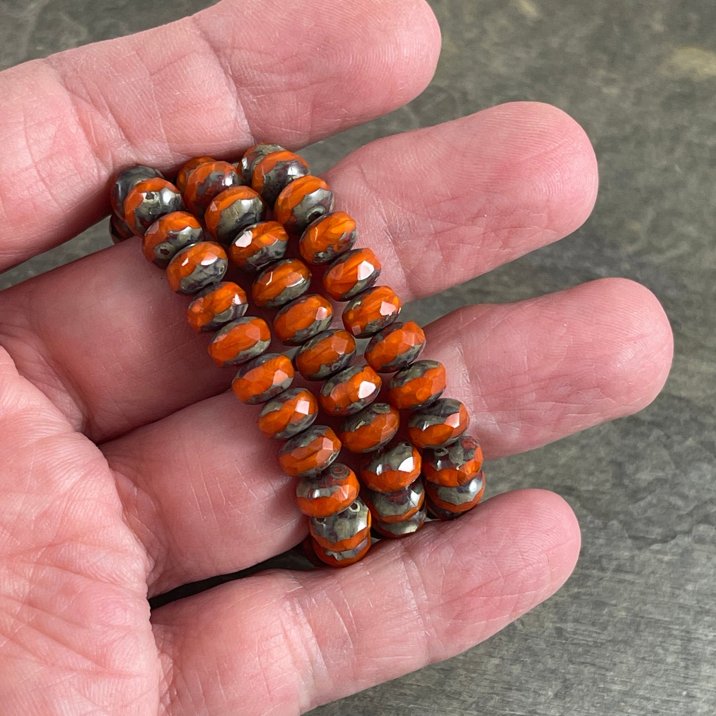 Orange Picasso Rondelle Czech Beads 7x5mm Rondelle Czech Glass Beads - Orange Opaline Glass Beads (R7/RJ-2761) * Qty. 25