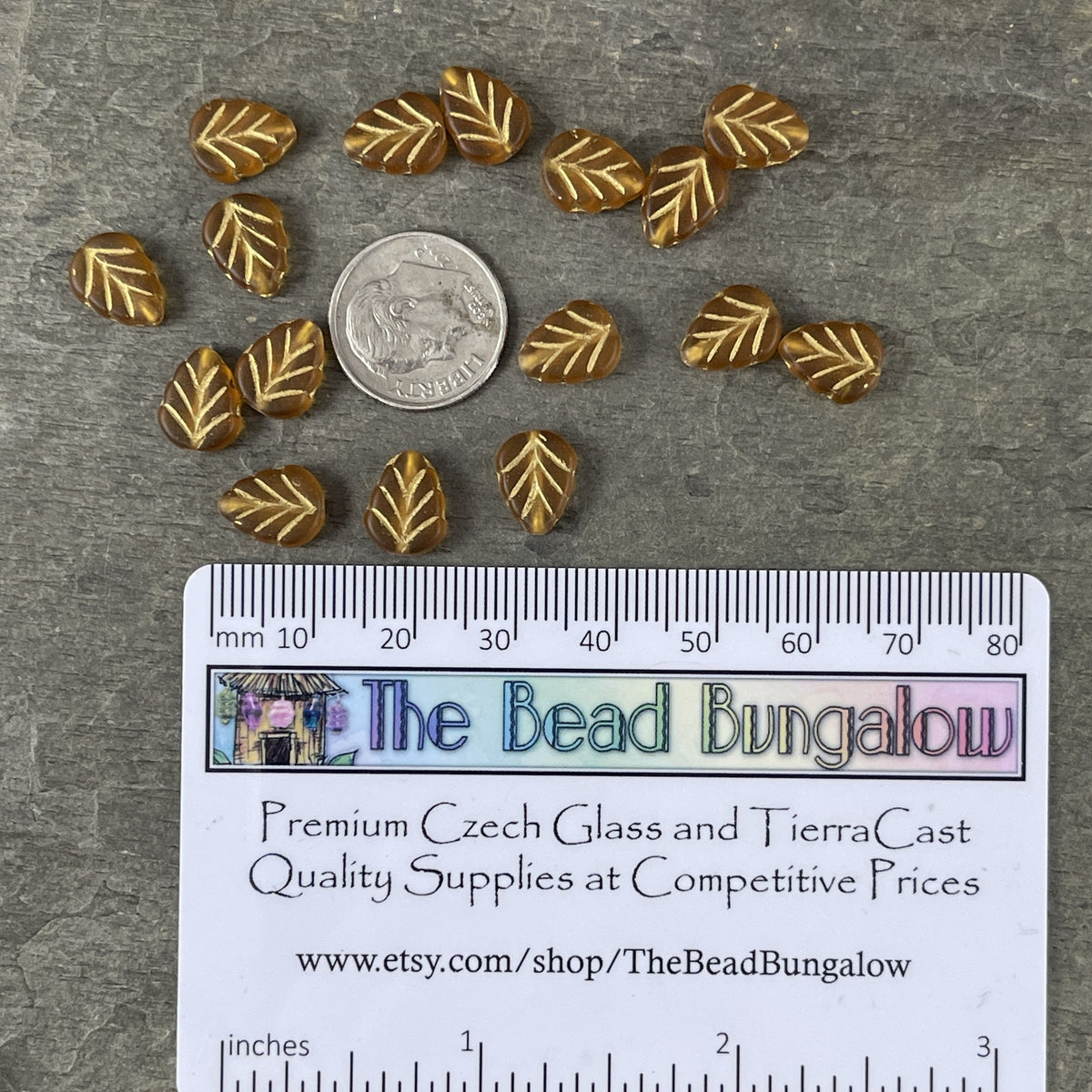 Czech Glass - 10x8mm Leaf Bead, Matte Honey Gold with Gold Wash (Mint19) * Qty. 16